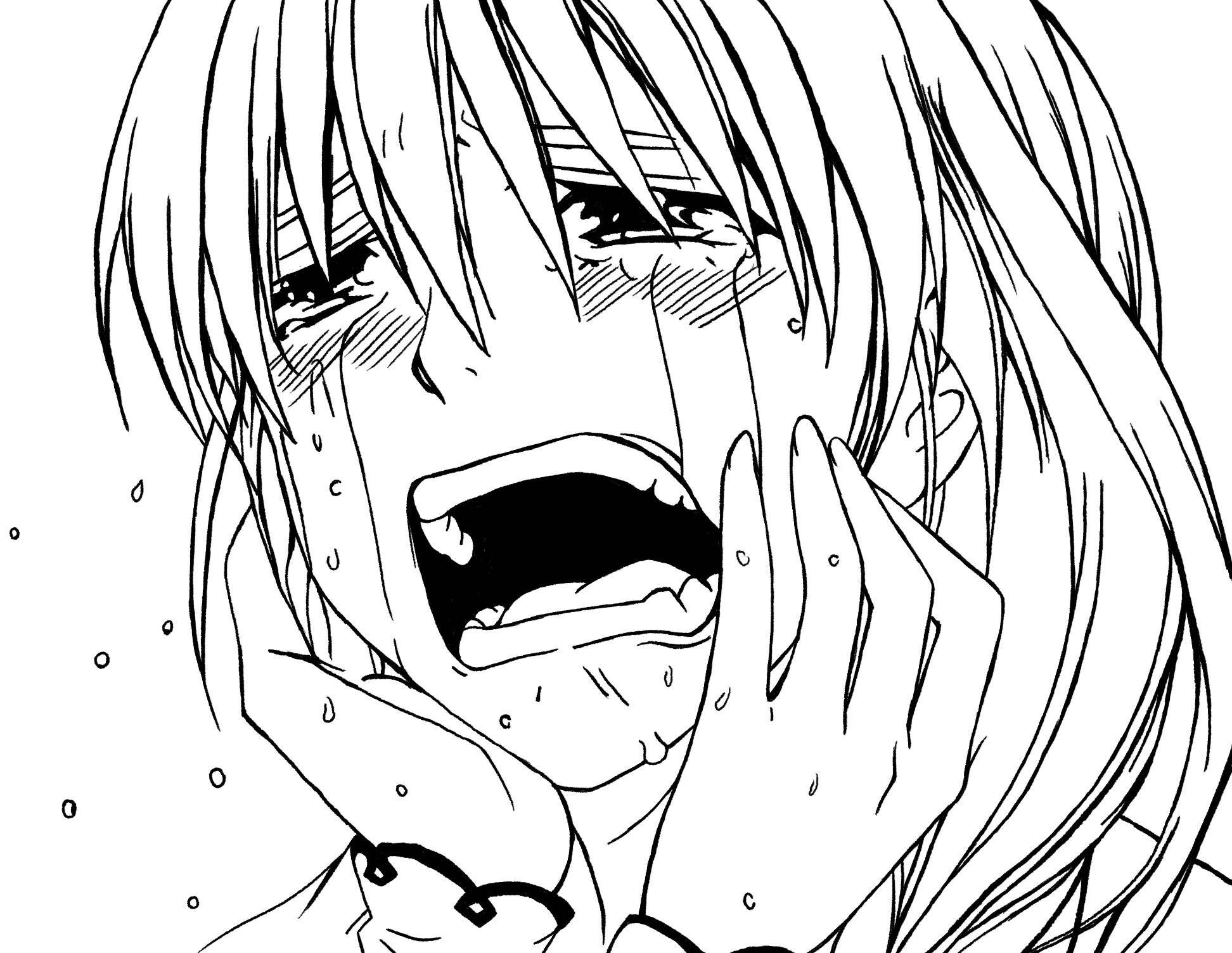 anime character, black and white, cries intensely, Full HD Desktop Wallpaper