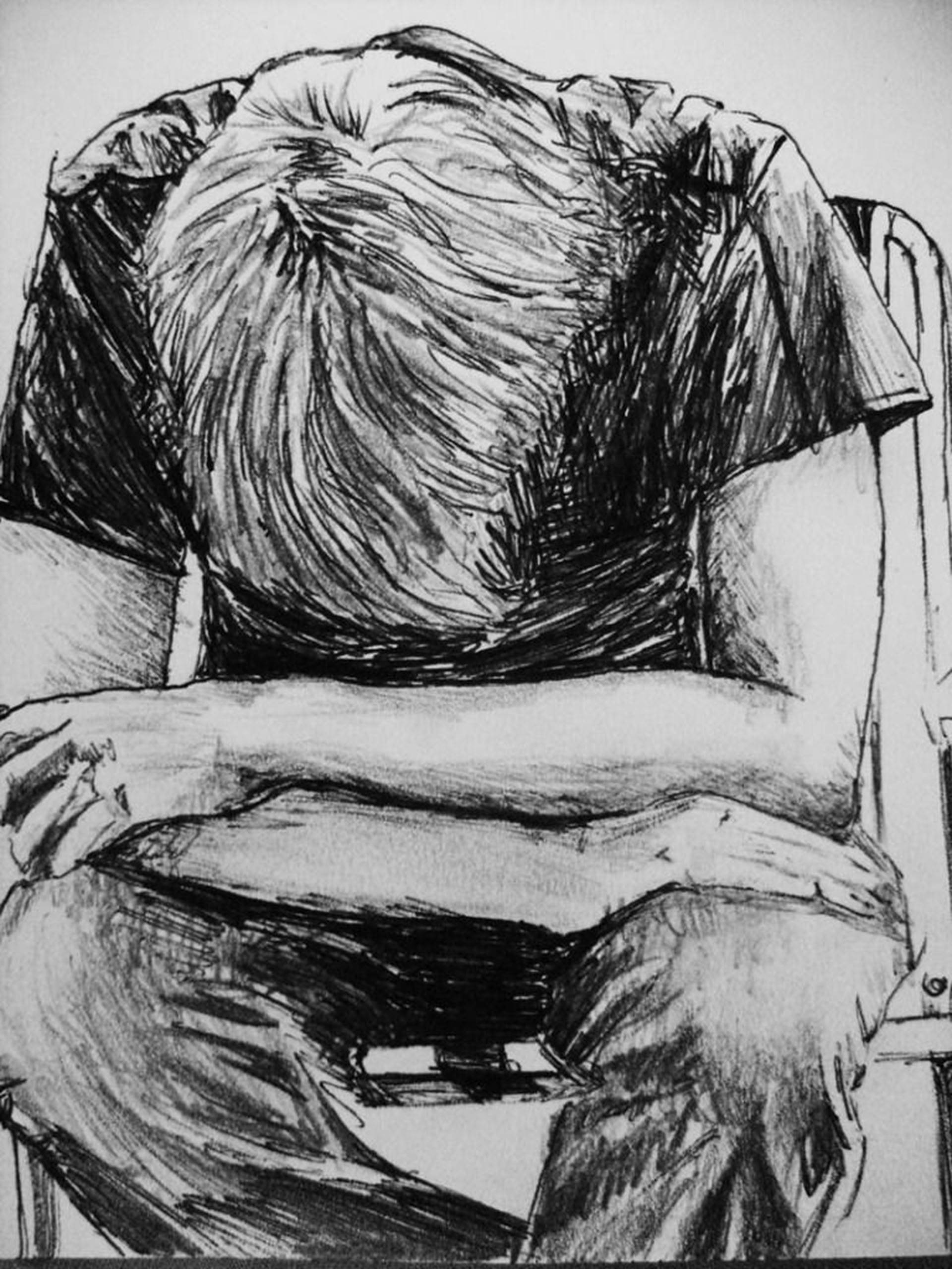 desolate boy, sad drawing, charcoal sketch, 2K Phone Wallpaper