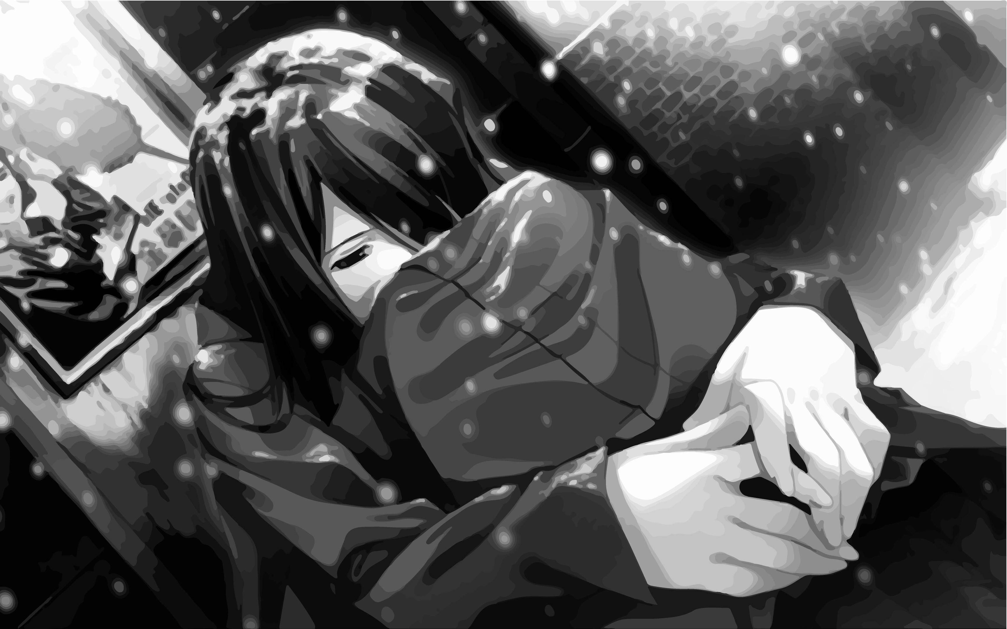 monochrome, anime girl, snow-filled vehicle, 2K Desktop Wallpaper