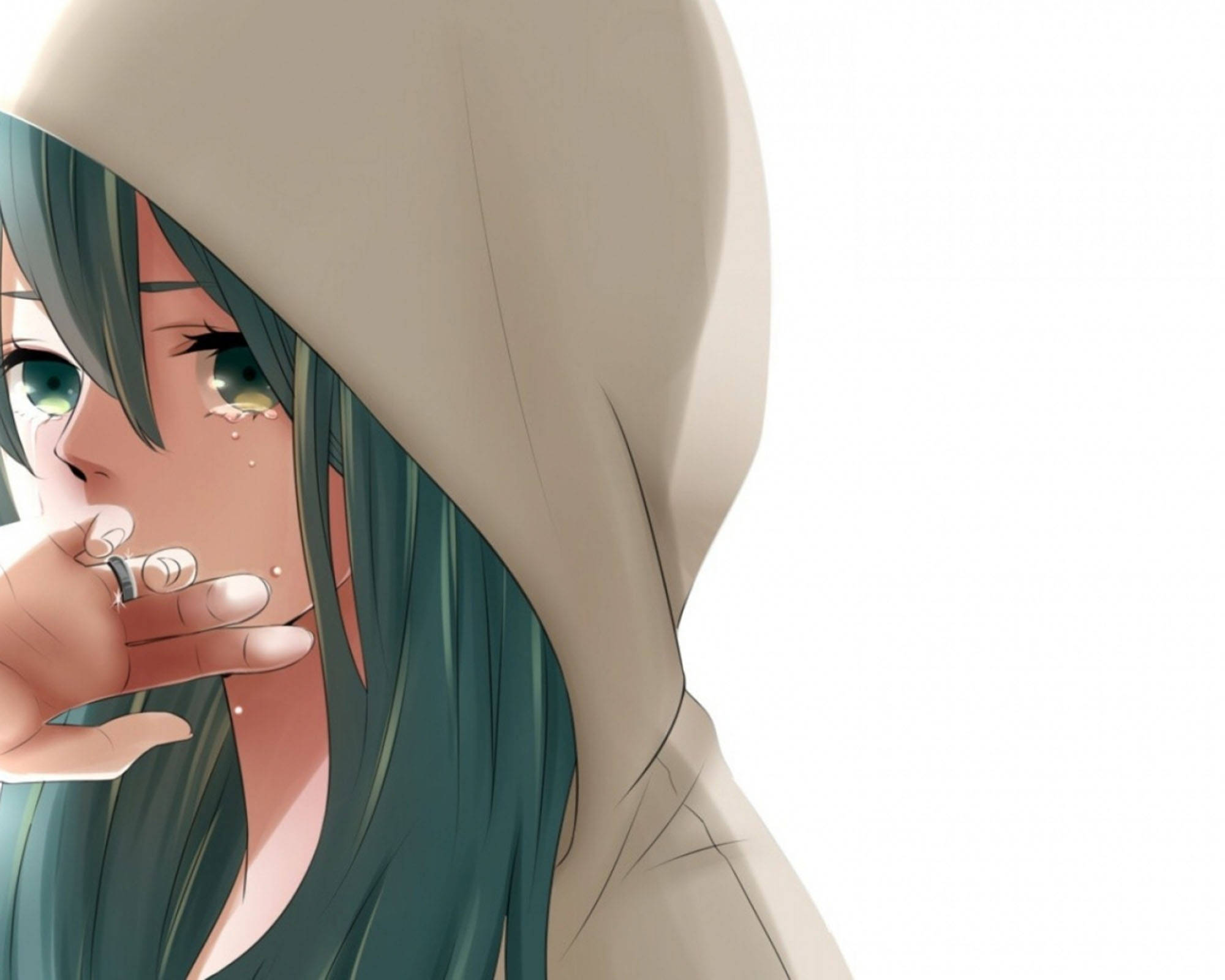 anime girl, teal hair, green eyes, Full HD Desktop Wallpaper