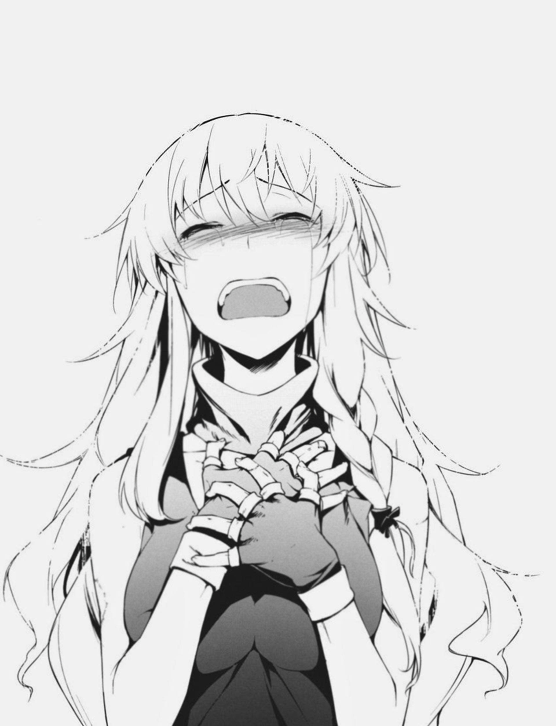anime girl, long hair, monochrome, Full HD Phone Wallpaper