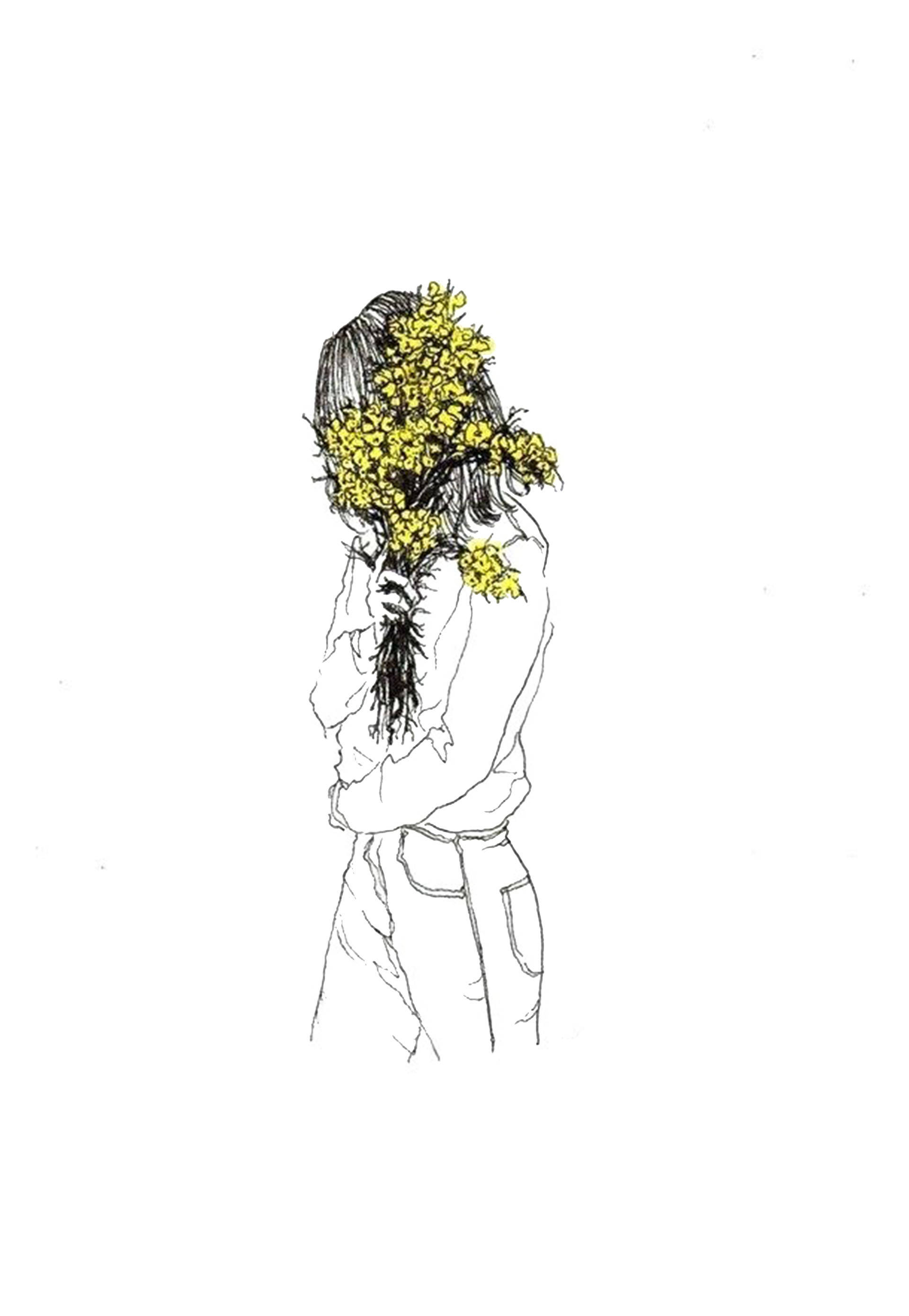 girl, flowers, vibrant yellow flower bouquet, 2K Phone Wallpaper