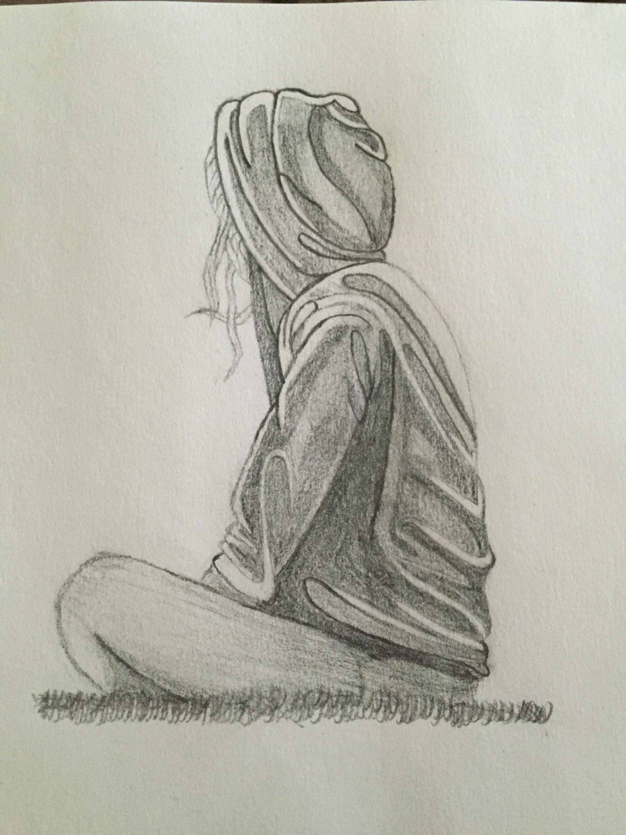 hooded girl, hoodie, grass, 2K Phone Wallpaper