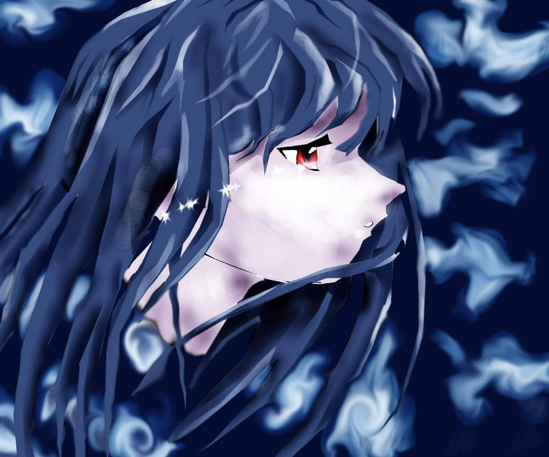 blue aesthetic, anime girl, dark blue hair, Full HD Desktop Wallpaper