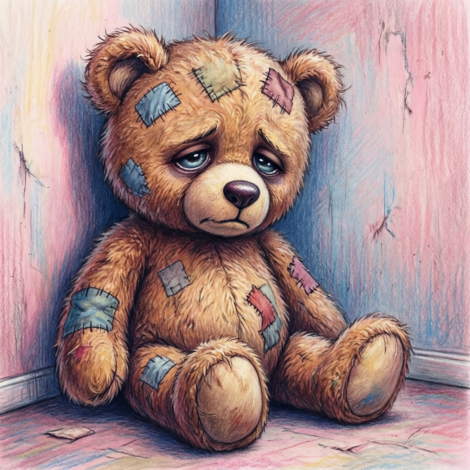 forgotten teddy, worn brown teddy bear, patchwork repairs, HD Desktop Wallpaper
