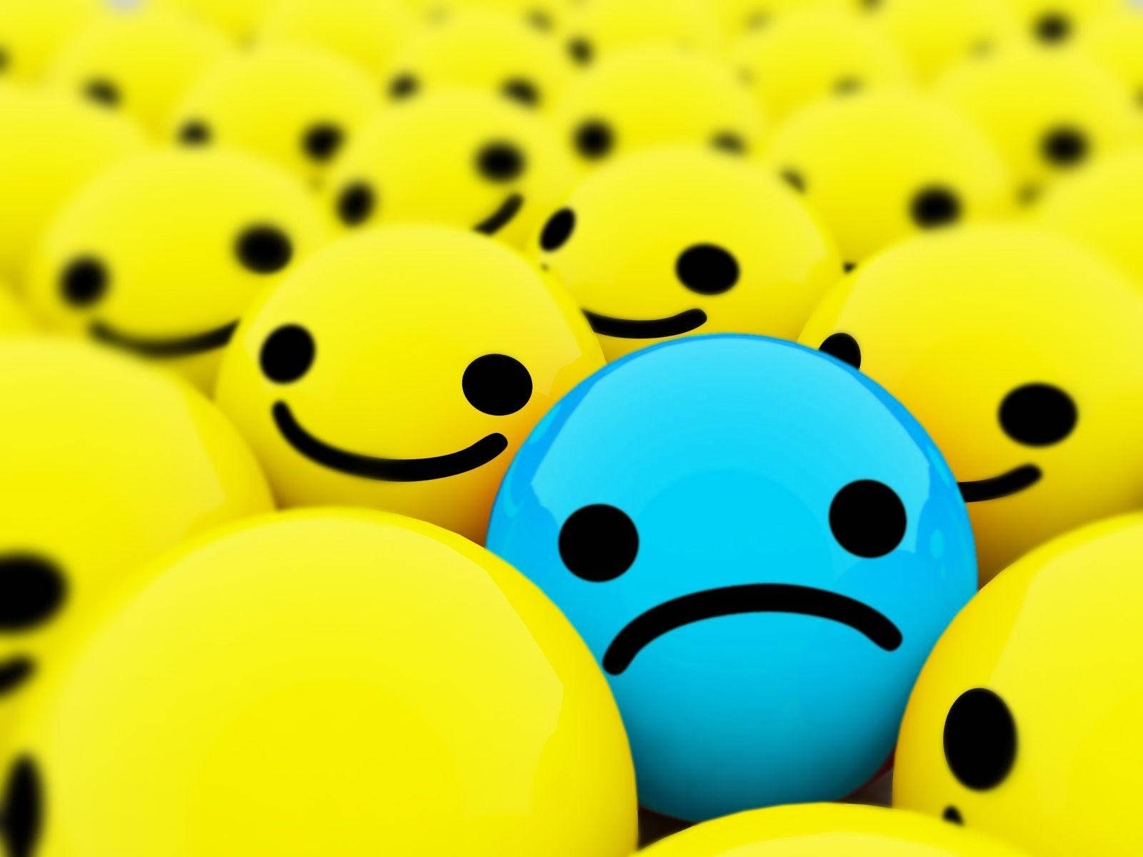 blue sad emoji, yellow smiling emojis, shallow depth of field, HD Desktop Wallpaper
