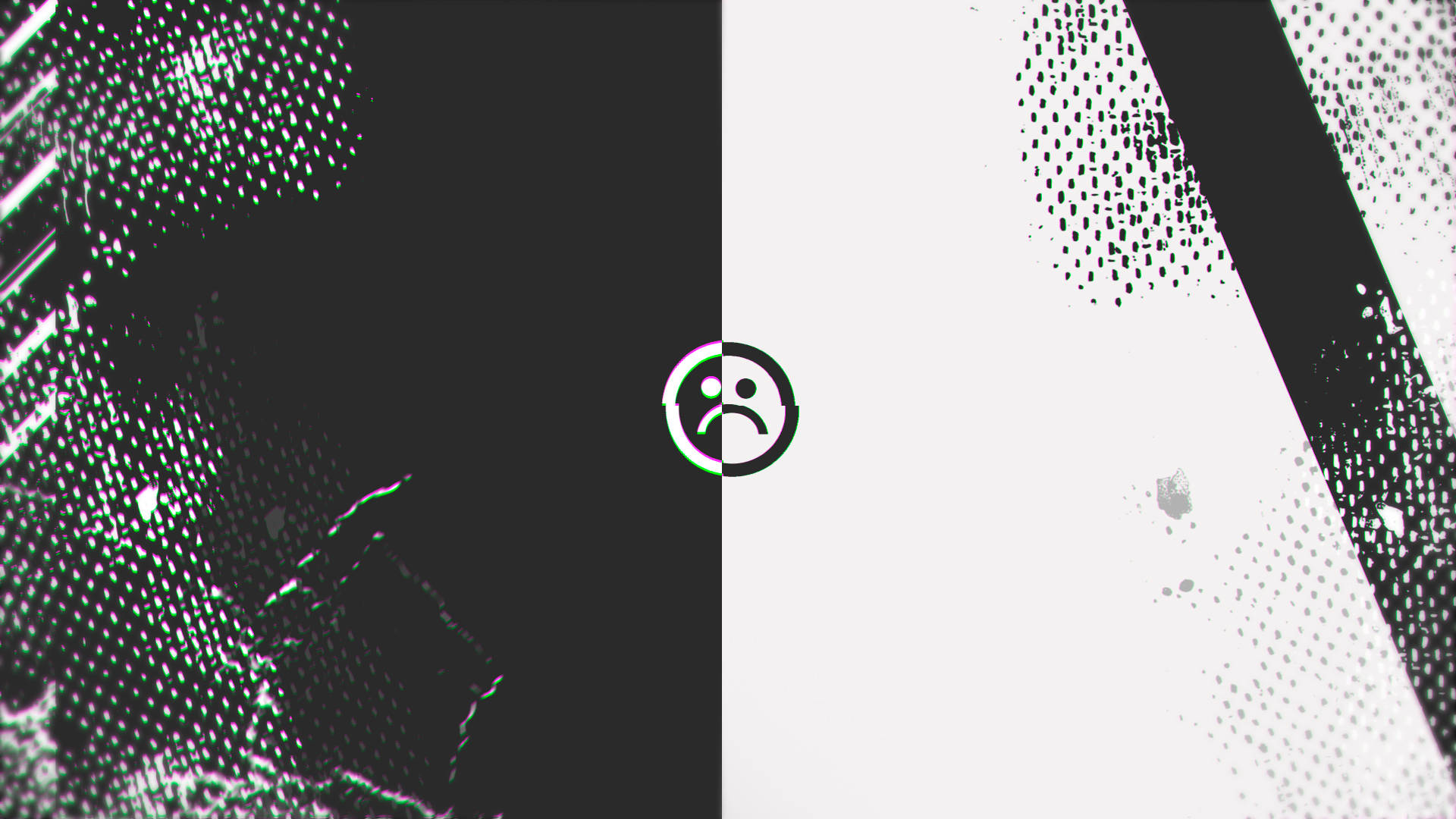 black and white, abstract split image, sad face icon, Full HD Desktop Wallpaper