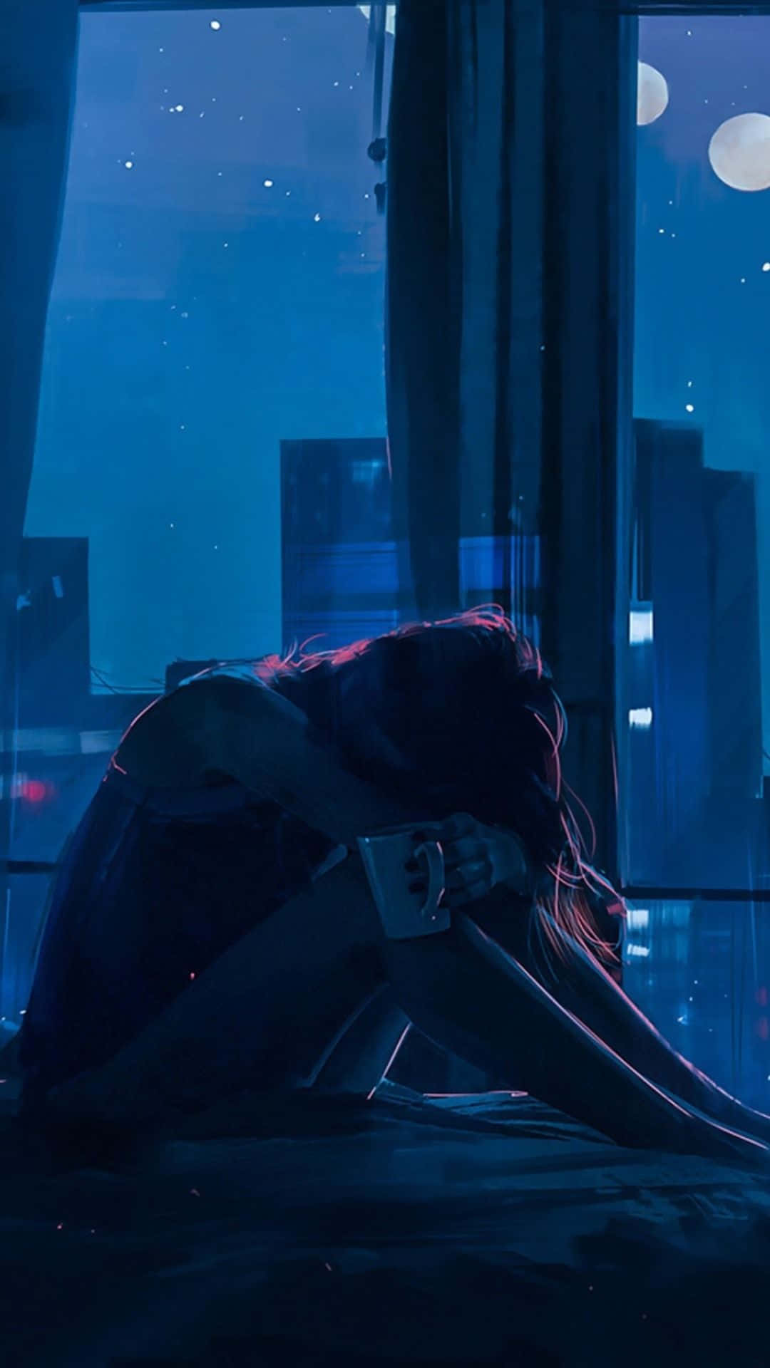 Bedroom, Single, Sad Woman, Full HD Phone Wallpaper