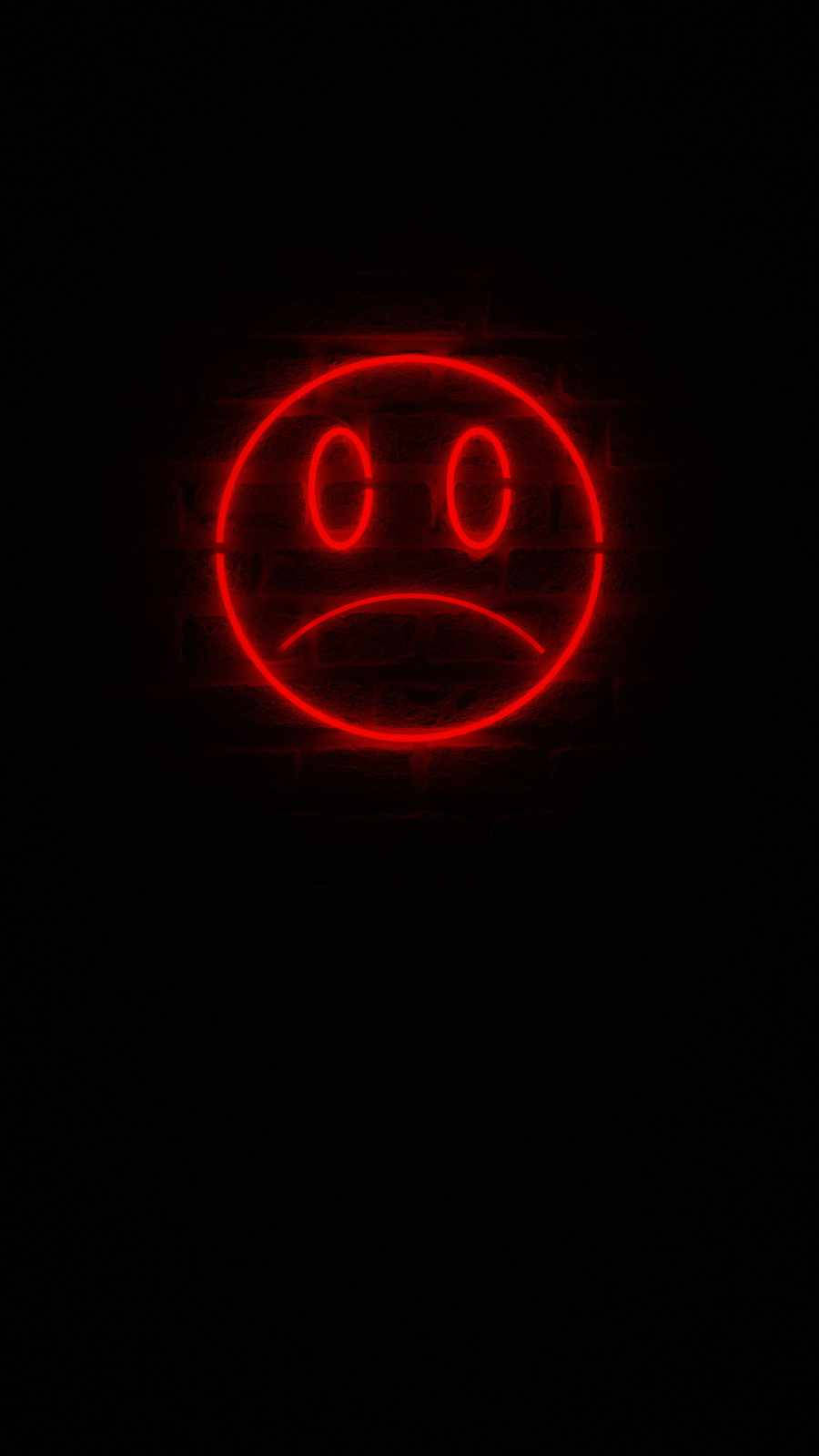 neon red, sad face, glowing red neon sad face symbol, HD Phone Wallpaper