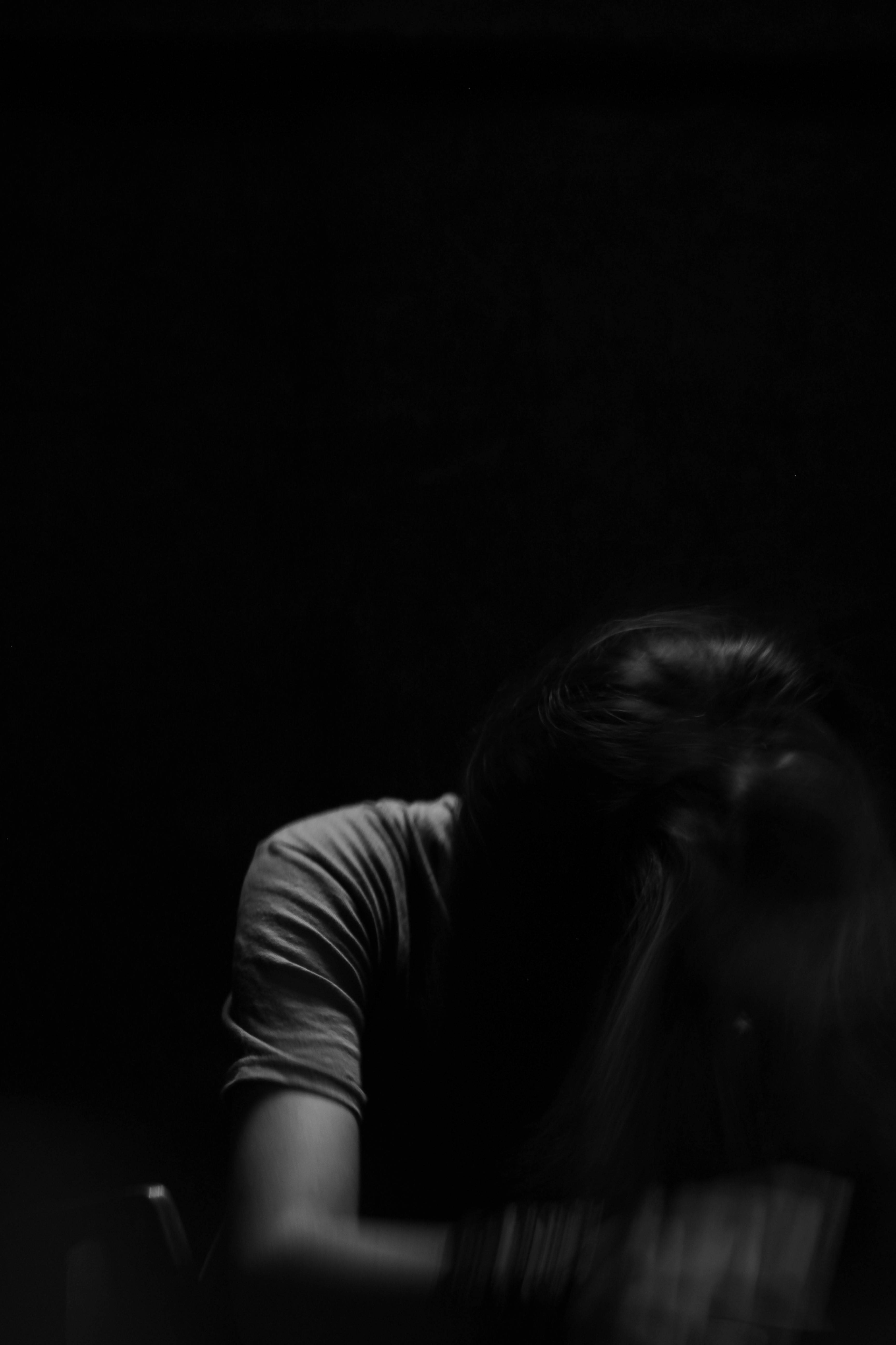Sad Girl, black and white photo, shadow, 5K Phone Wallpaper