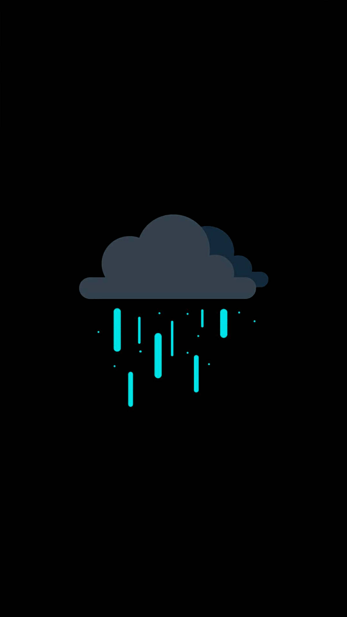 dark clouds, glowing cyan raindrops, black background, Full HD Phone Wallpaper
