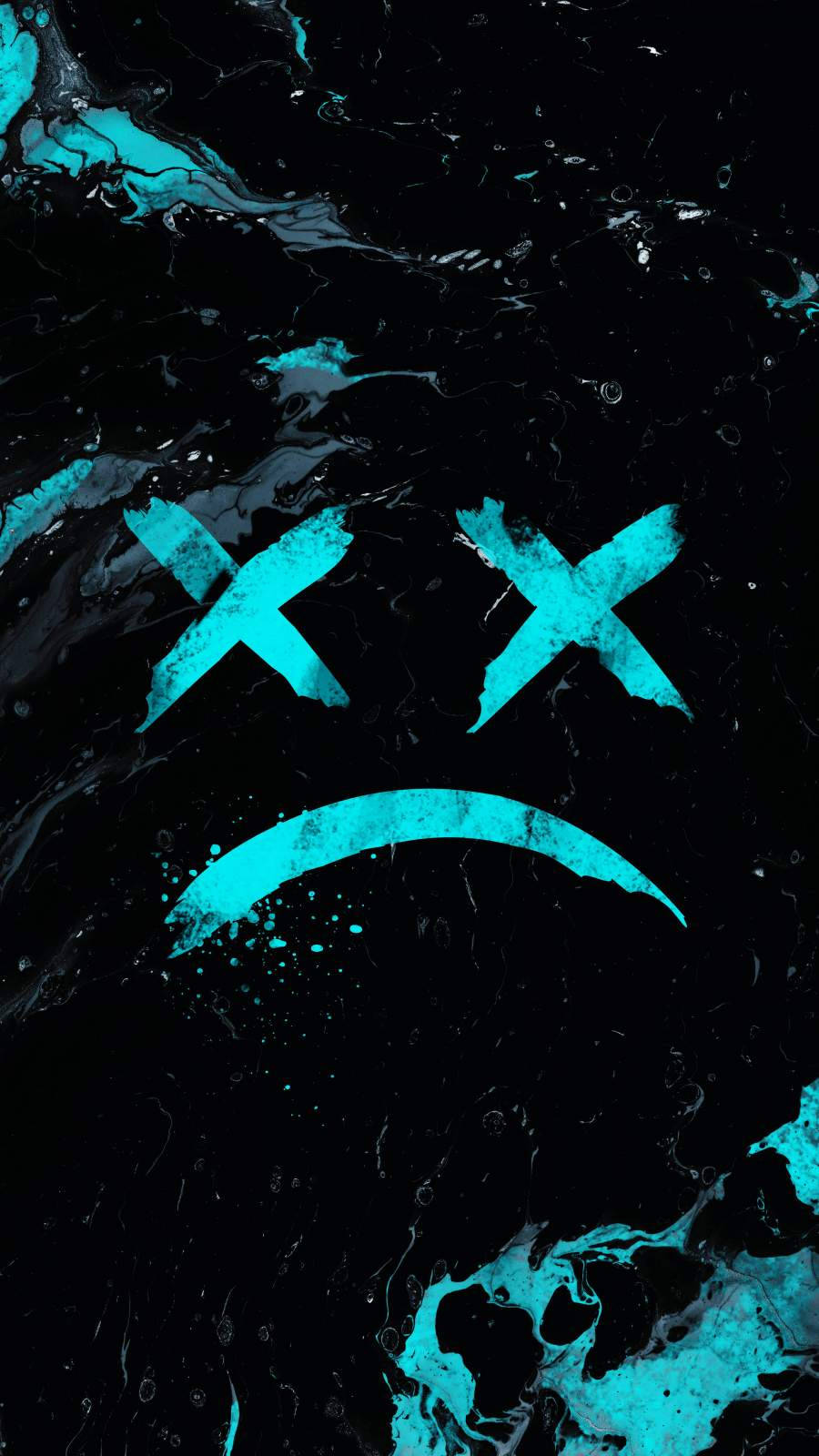 Sad Face iPhone, glowing cyan, X eyes, HD Phone Wallpaper