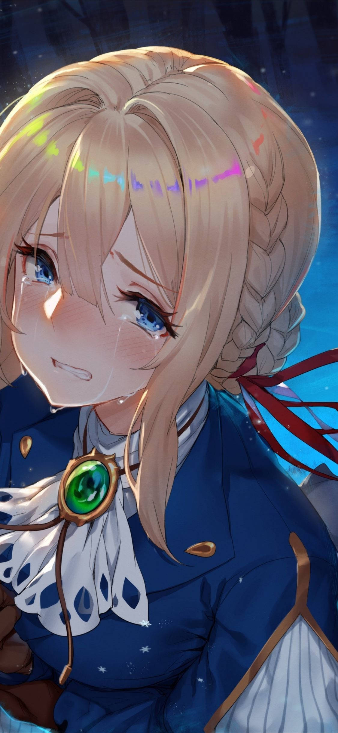 anime girl, blonde braided hair, blue eyes, Full HD Phone Wallpaper