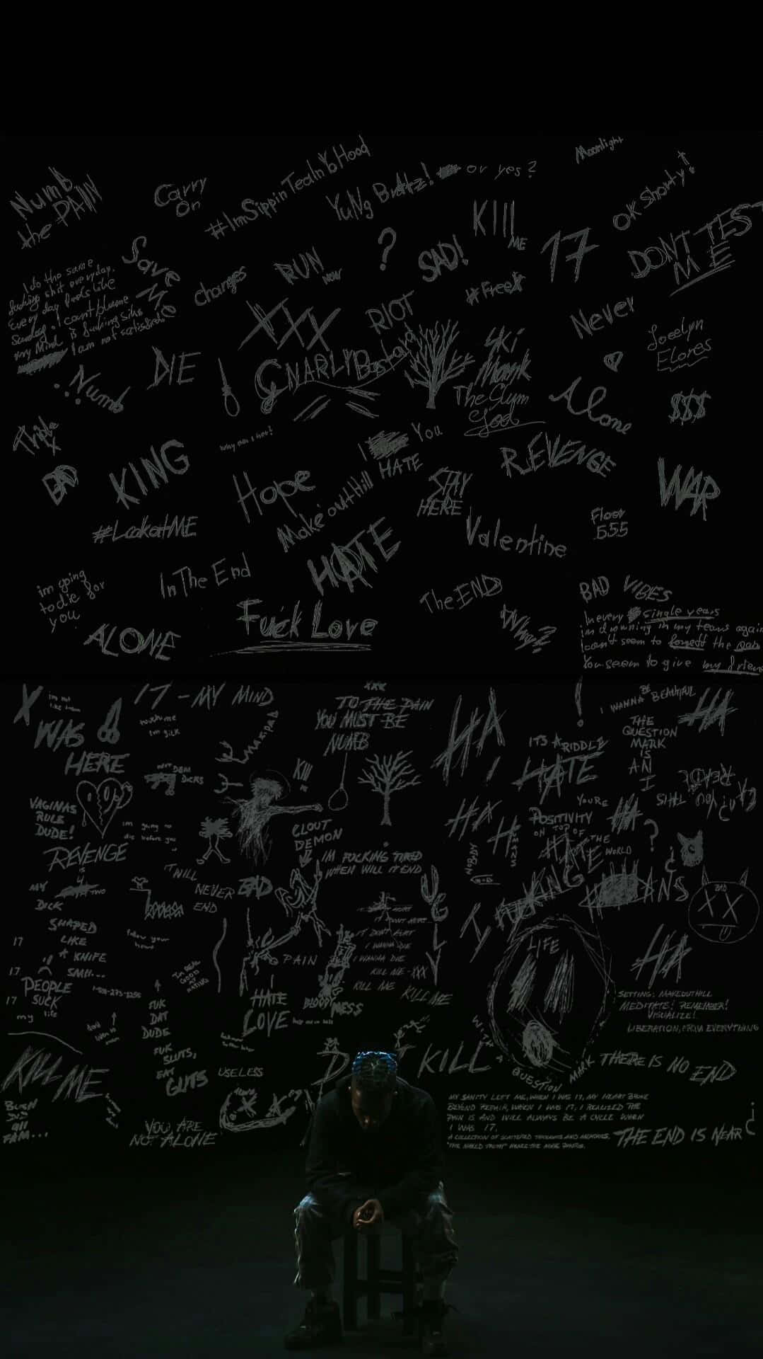 Depressing Words iPhone, lone figure, stool, Full HD Phone Wallpaper