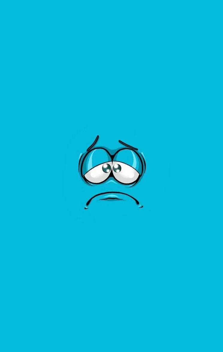 Sad Crying Face iPhone, cyan background, minimalist cartoon face, SD Phone Wallpaper