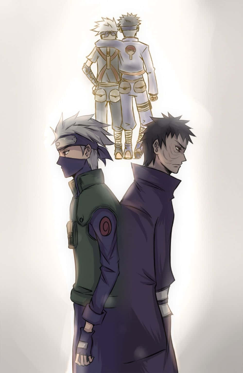 Three anime ninja stand in profile against a bright white background with a glowing aura around them., HD Phone Wallpaper