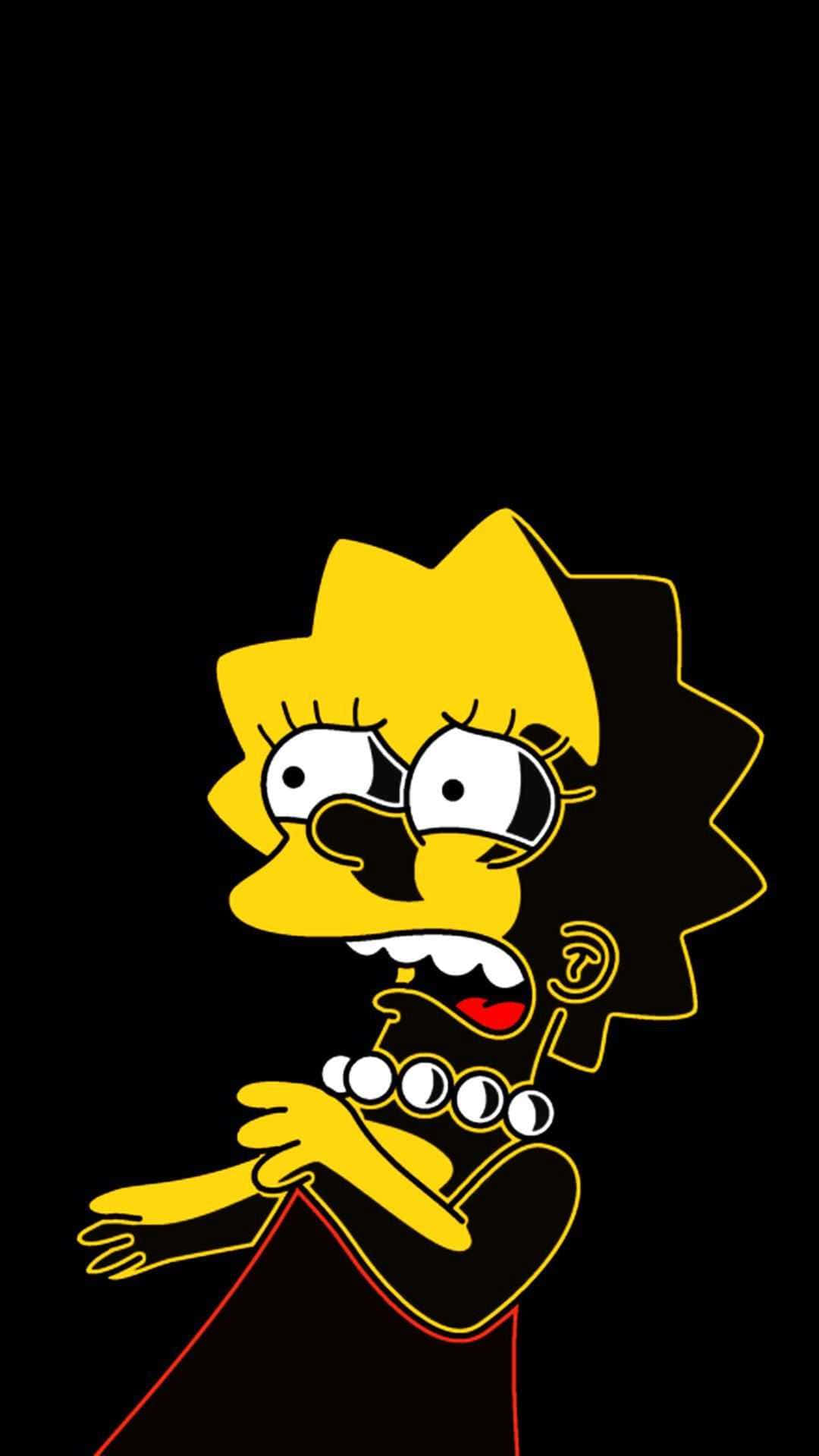 Lisa Simpson, bold yellow outline, black background, Full HD Phone Wallpaper