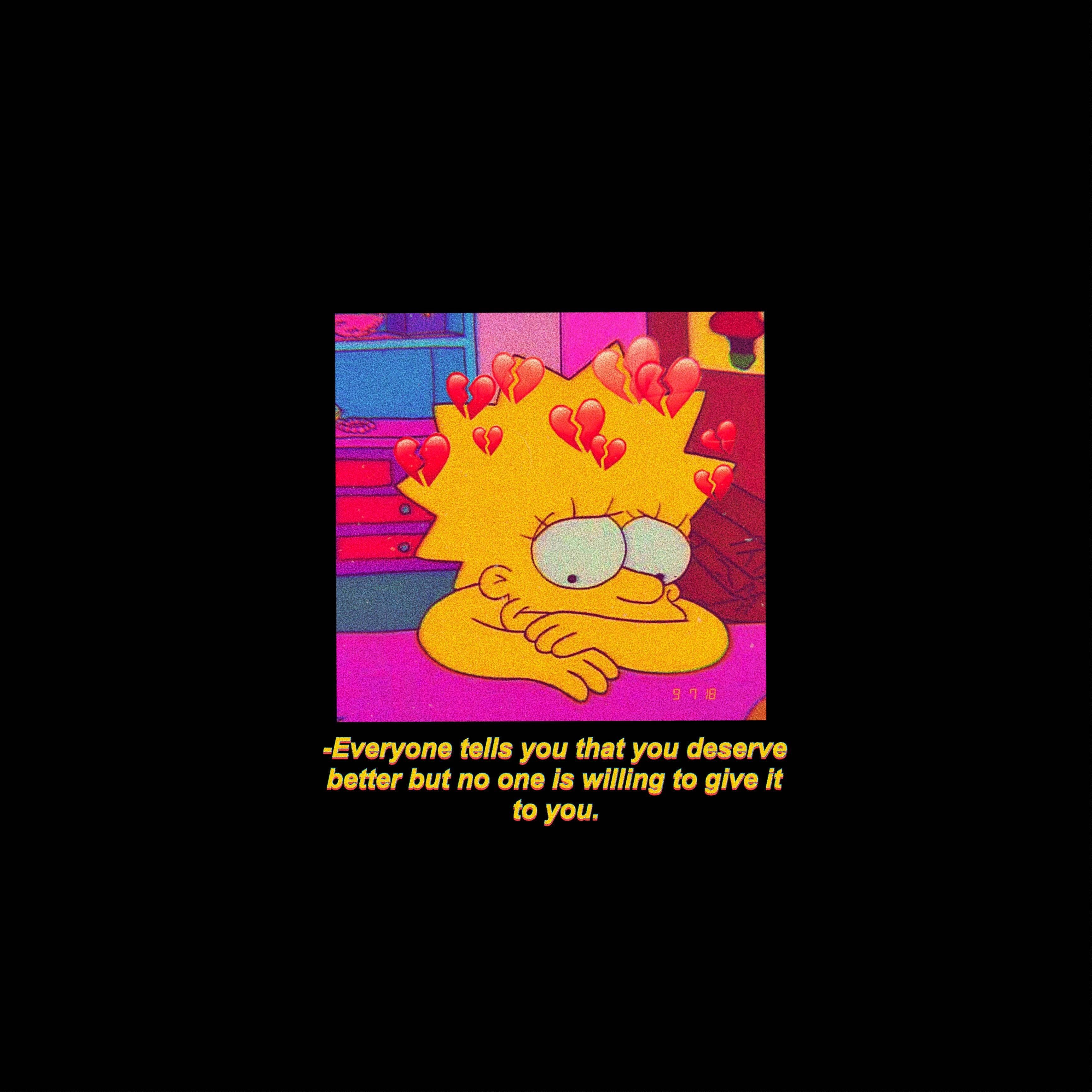 Lisa Simpson, broken hearts, vibrant cartoon scene, 2K Desktop Wallpaper