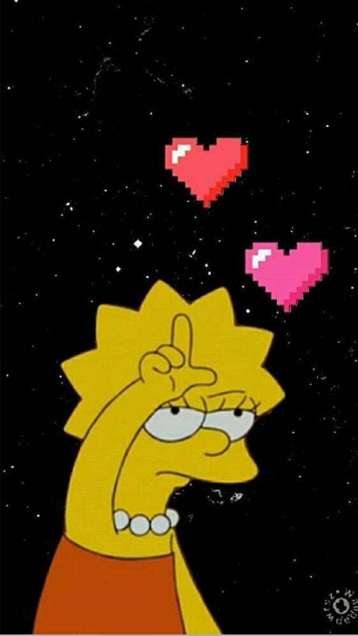 Lisa Simpson, starry night sky, floating pixel hearts, HD Phone Wallpaper