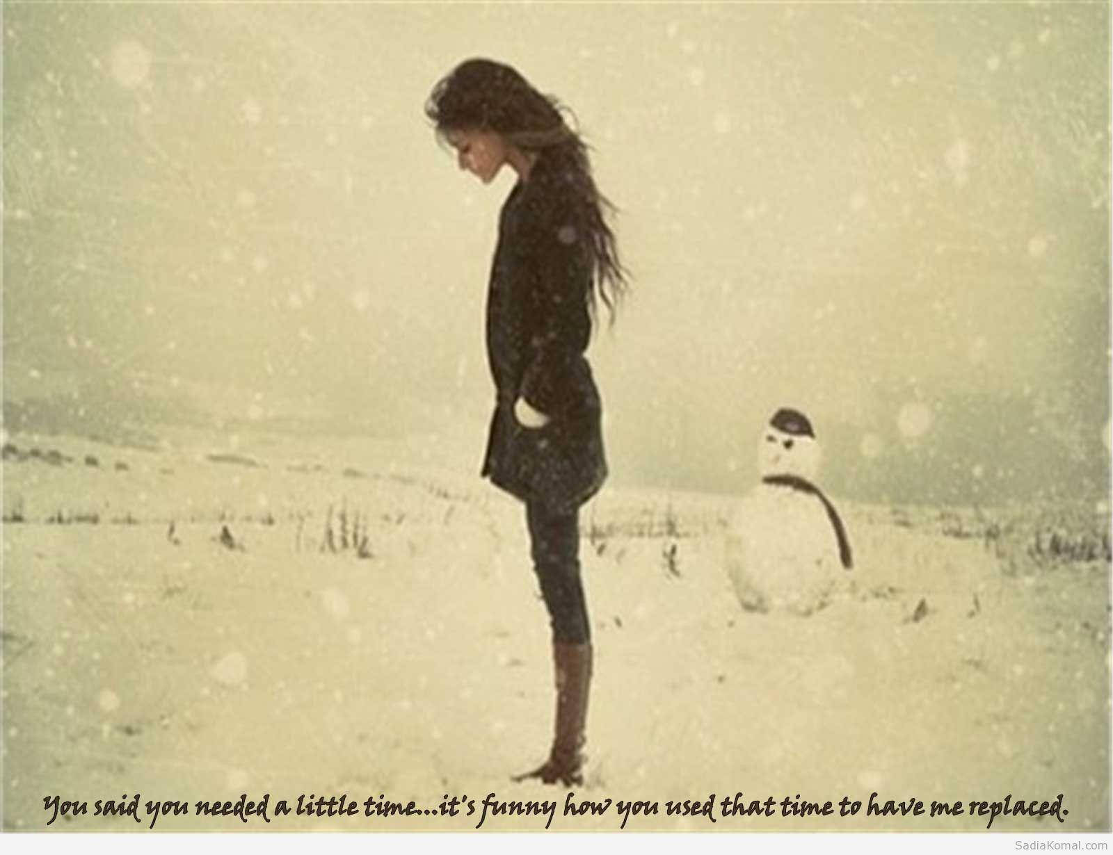 Sad Love, snowy field, snowman, HD Desktop Wallpaper