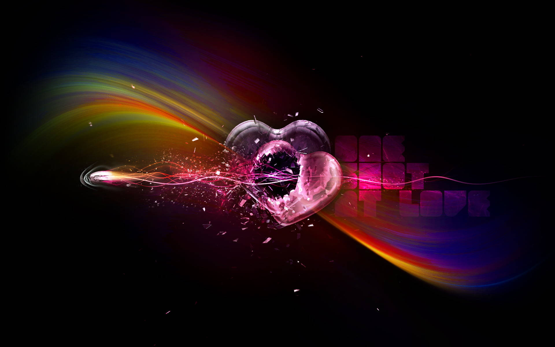 shattered heart, vibrant energy trails, dark background, Full HD Desktop Wallpaper