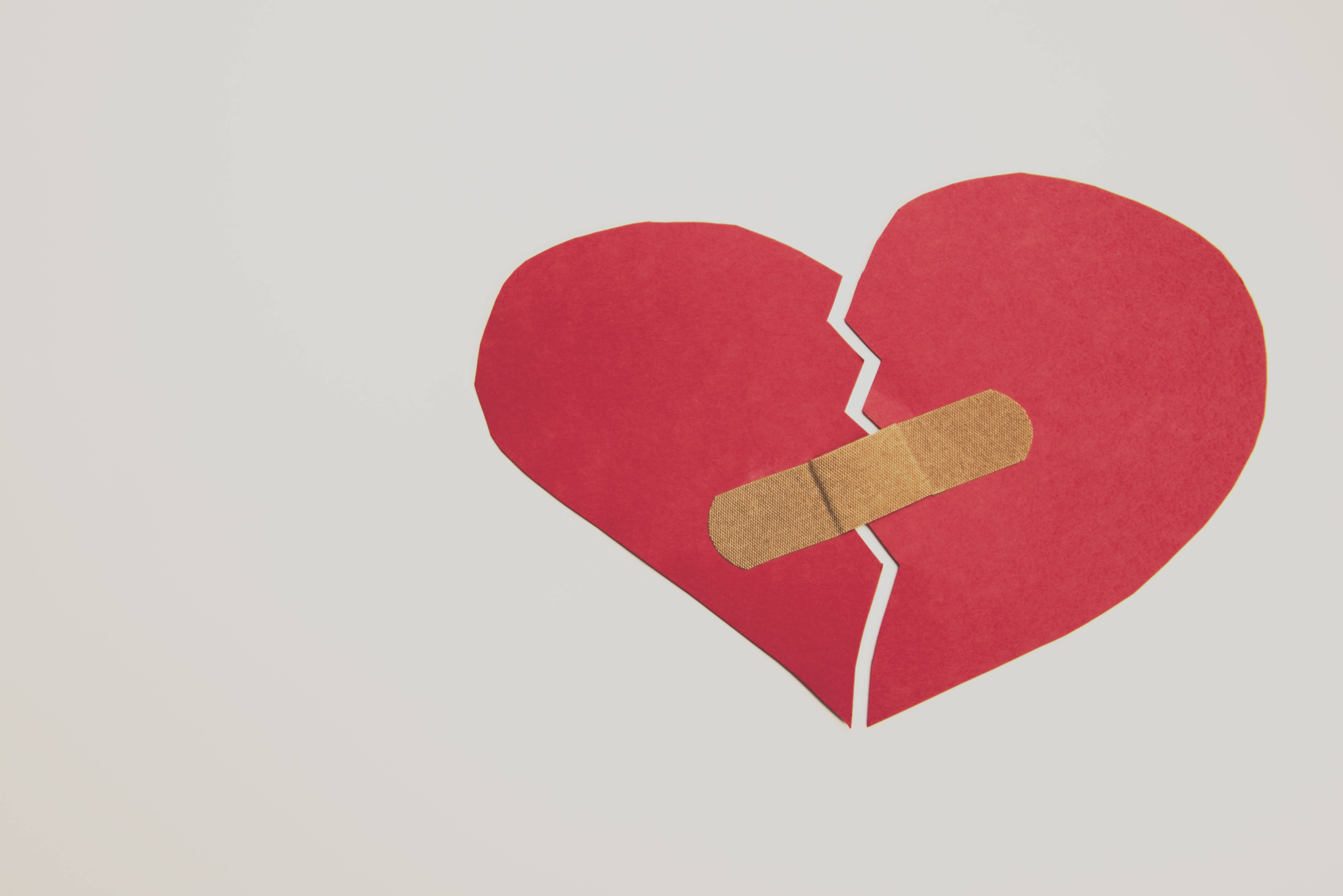 love failure bandaged heart, red paper heart, beige adhesive bandage, 5K Desktop Wallpaper