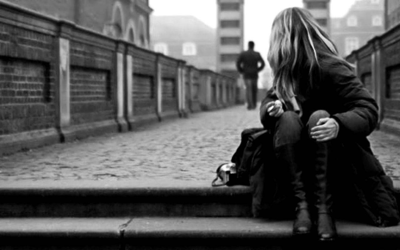 Sad Love, stone steps, monochrome urban alleyway, HD Desktop Wallpaper