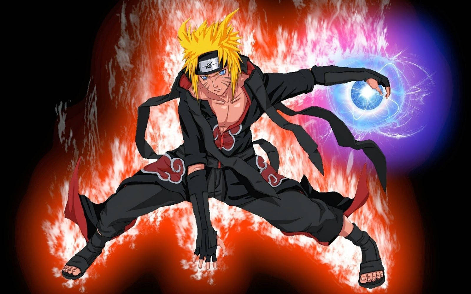 Naruto, black cloak with red clouds, blue chakra sphere, HD Desktop Wallpaper