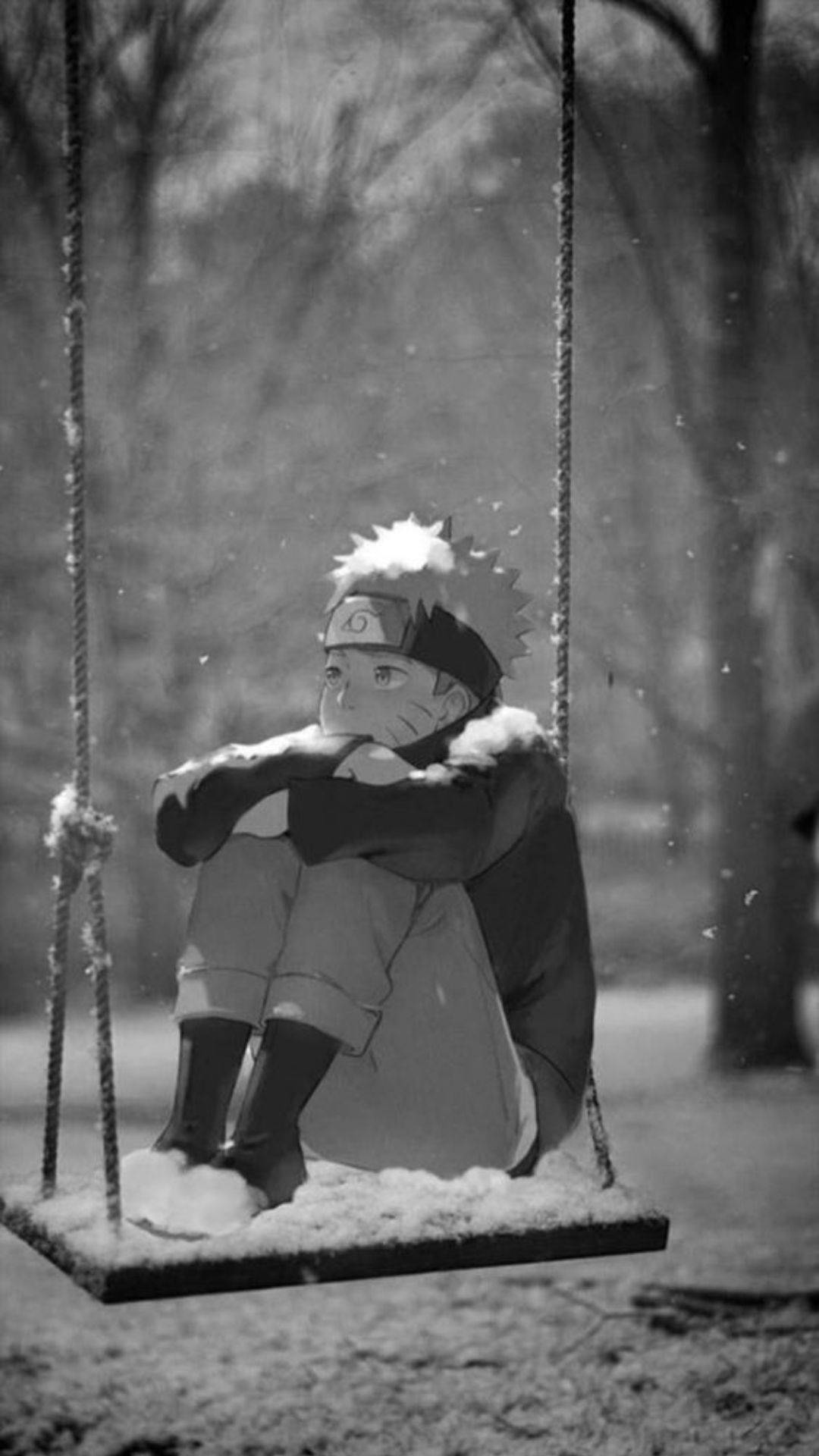 Sad Naruto, swing, snow-covered swing, Full HD Phone Wallpaper