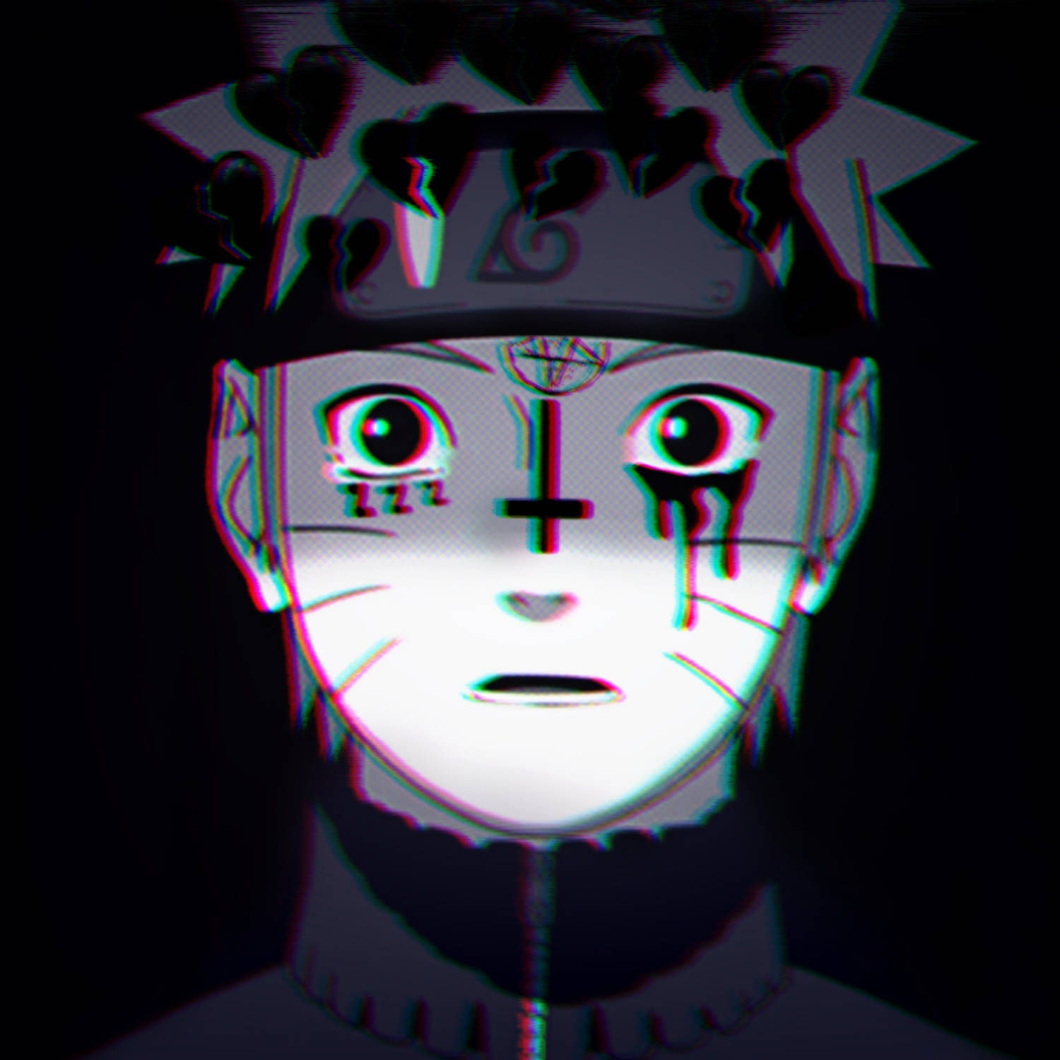 Sad Naruto, glitched anime character, tear, HD Desktop Wallpaper
