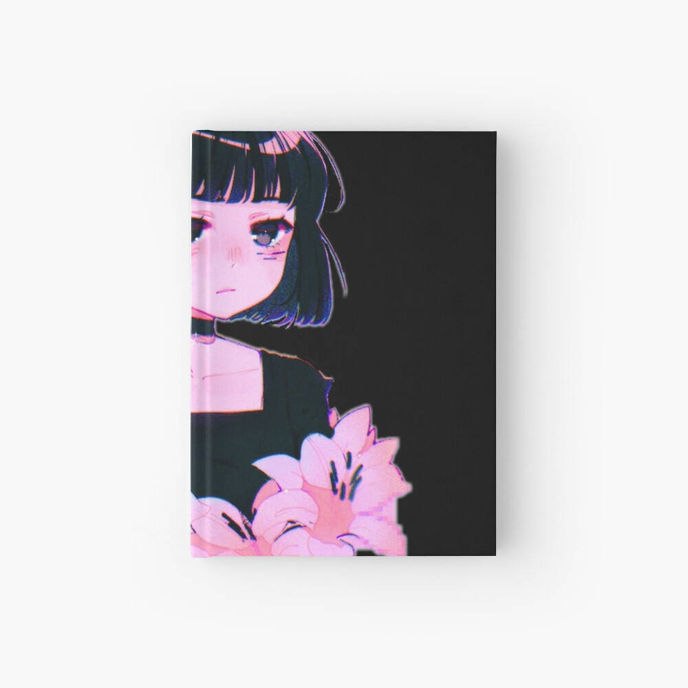 anime girl, short dark hair, pink flowers, SD Desktop Wallpaper