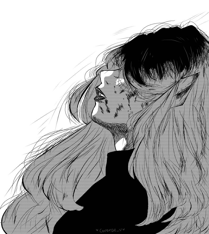 anime-style portrait, woman with long hair and elf ears, tears and scars, SD Phone Wallpaper