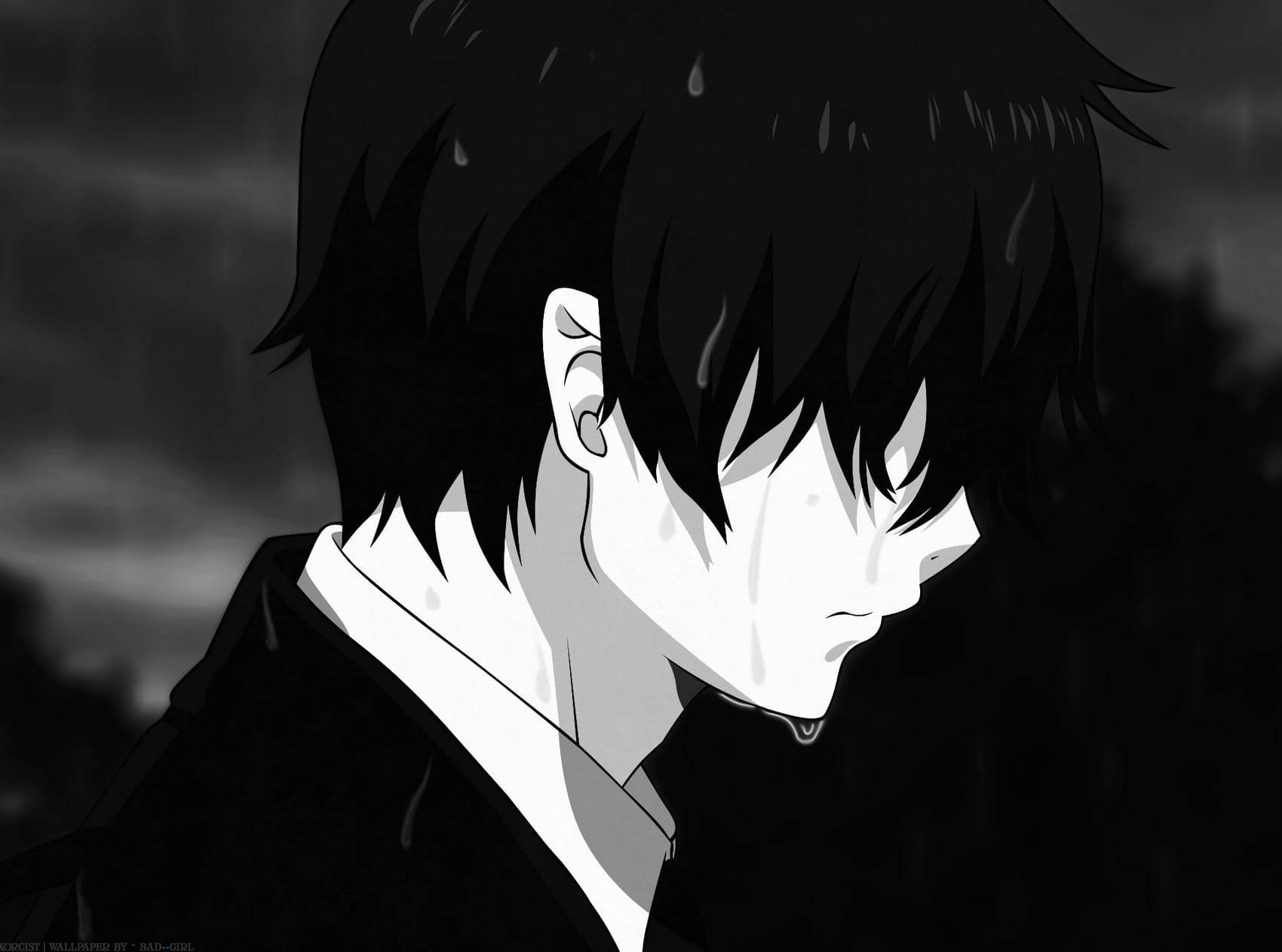 black and white, anime character, spiky hair, HD Desktop Wallpaper