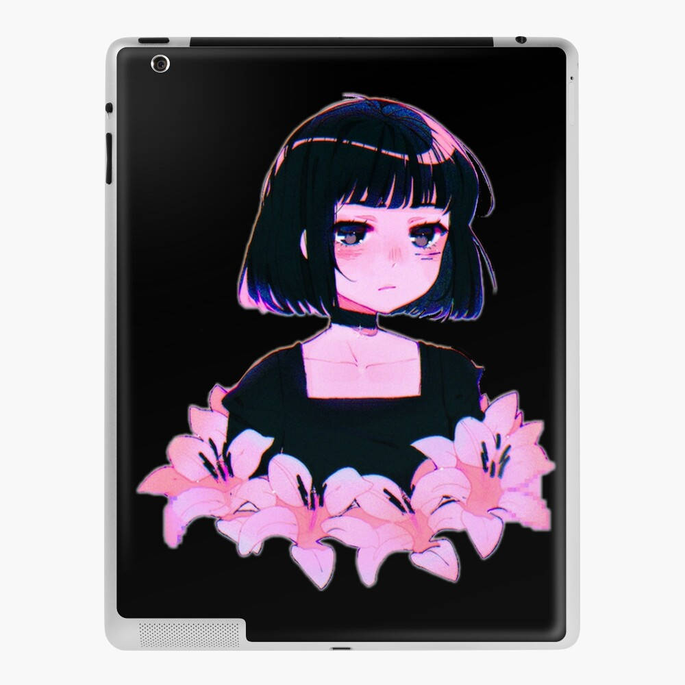 frowning girl, anime girl, short black hair, SD Desktop Wallpaper