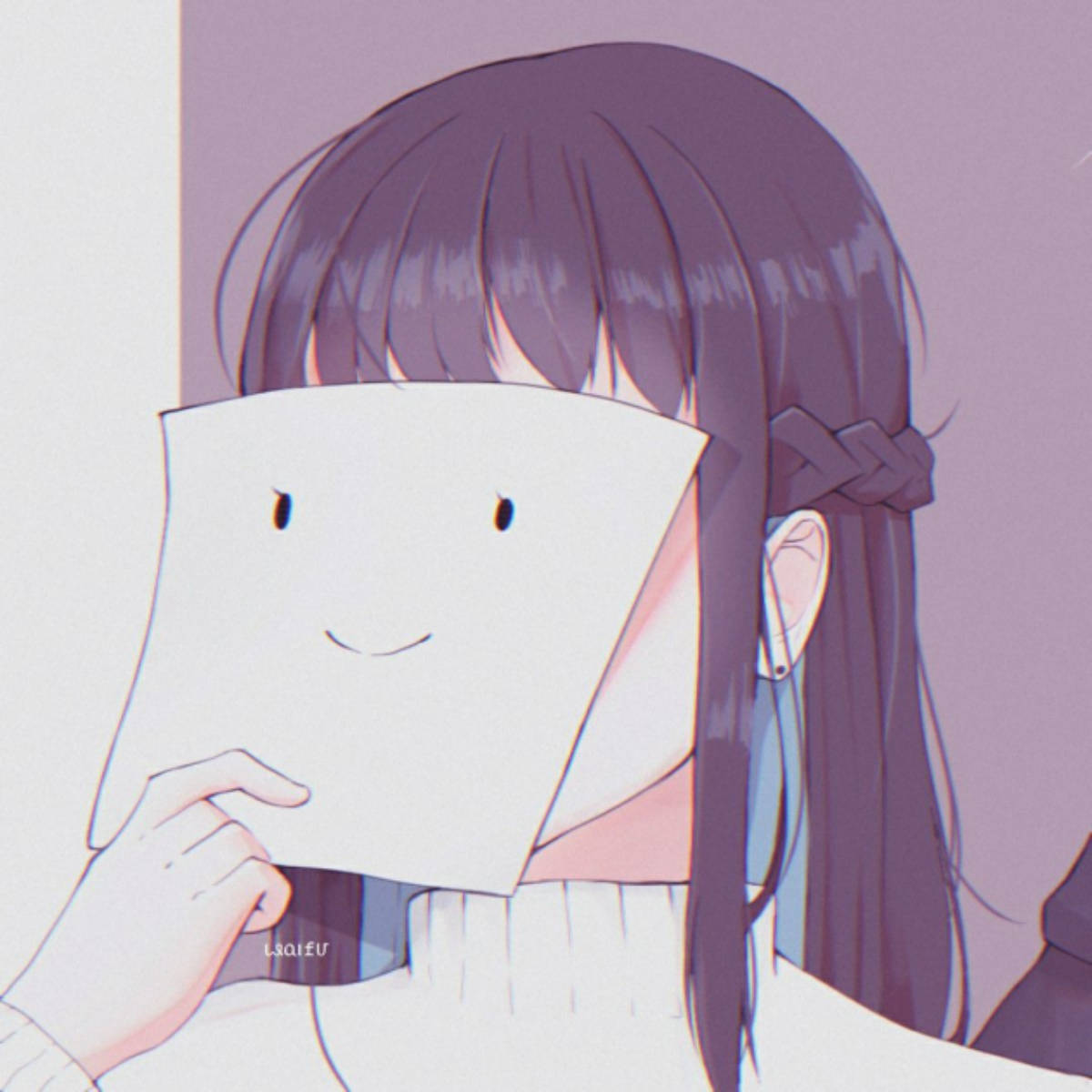 Sad Pfp Mask, anime girl, dark hair, SD Desktop Wallpaper