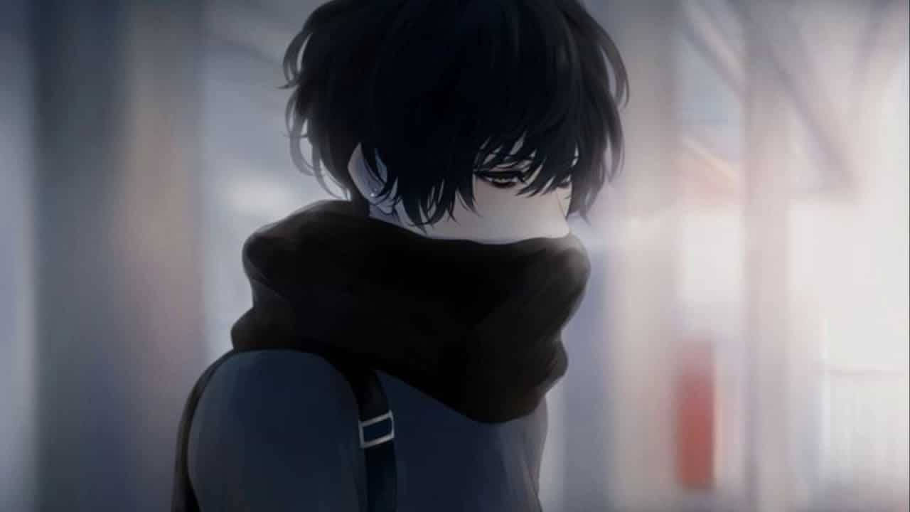 anime boy, dark hair, scarf, HD Desktop Wallpaper