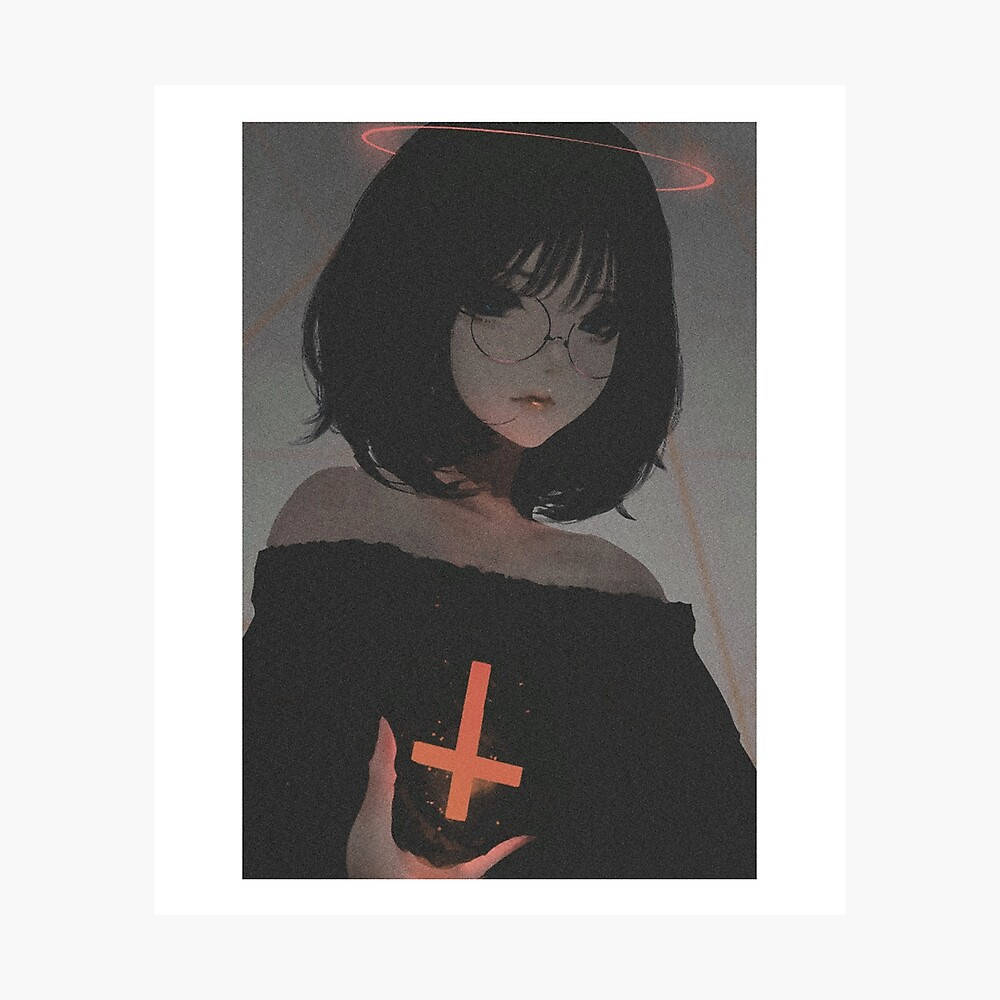 girl, crucifix, glowing orange cross, SD Desktop Wallpaper