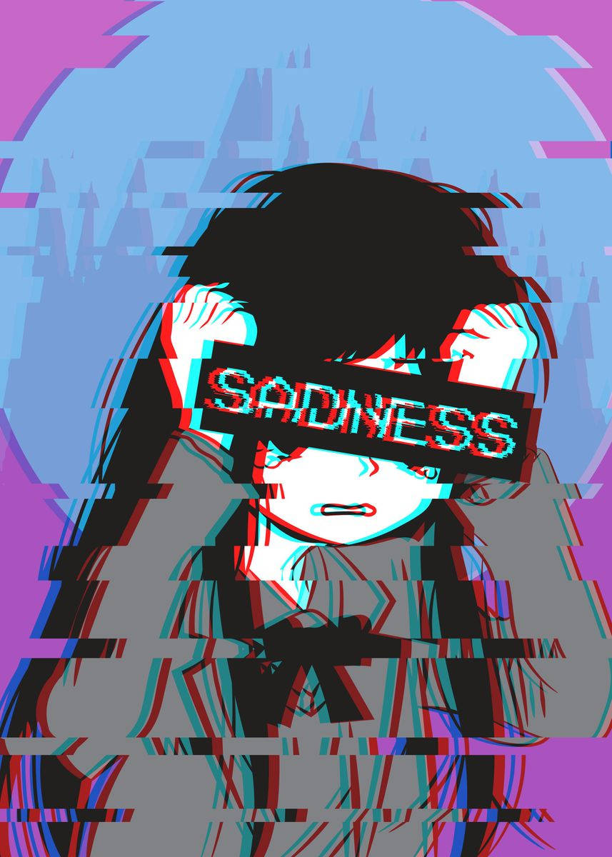 SADNESS banner, glitching, dark hair, SD Phone Wallpaper