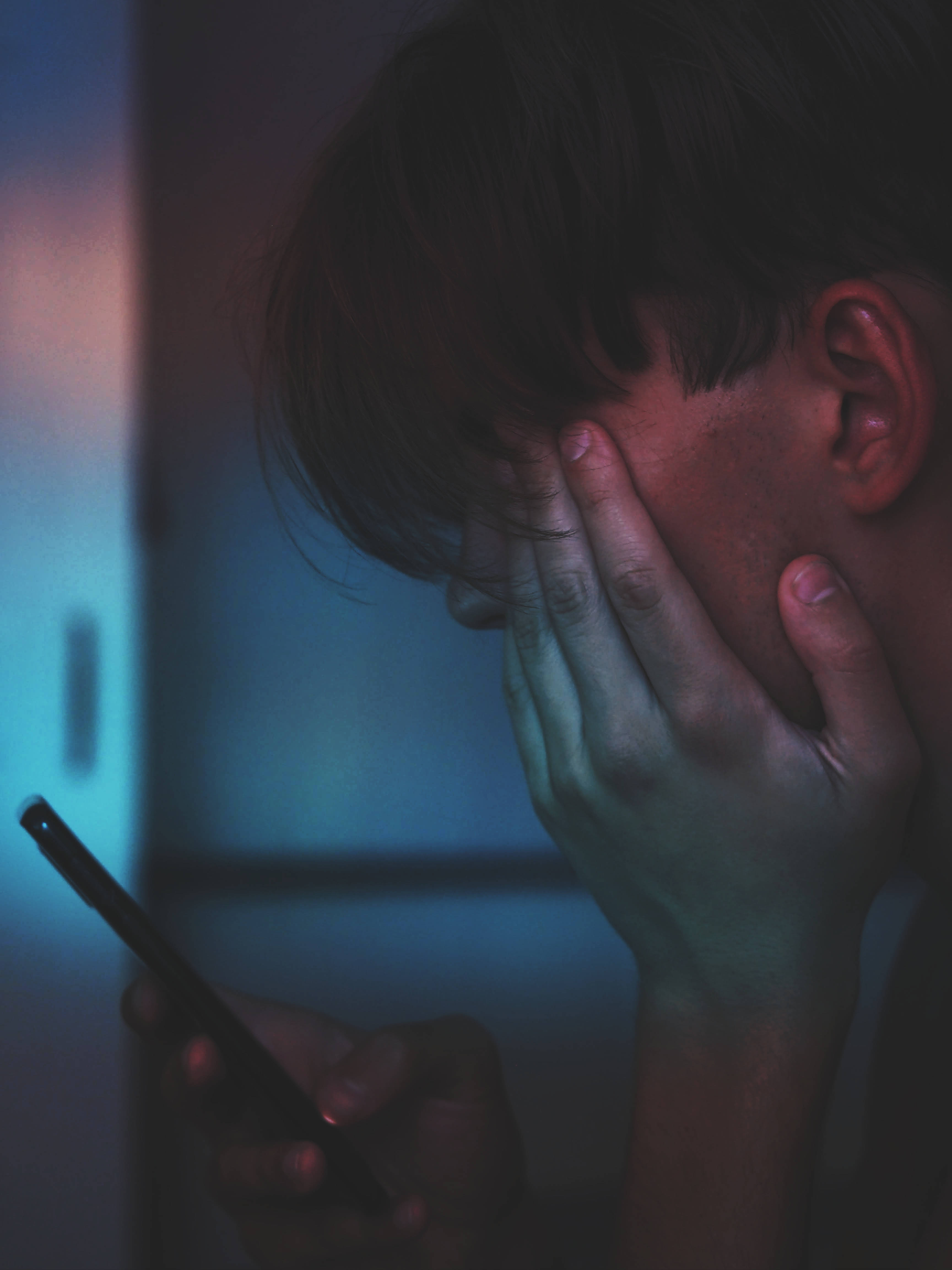 dim blue light, phone, person, 4K Phone Wallpaper