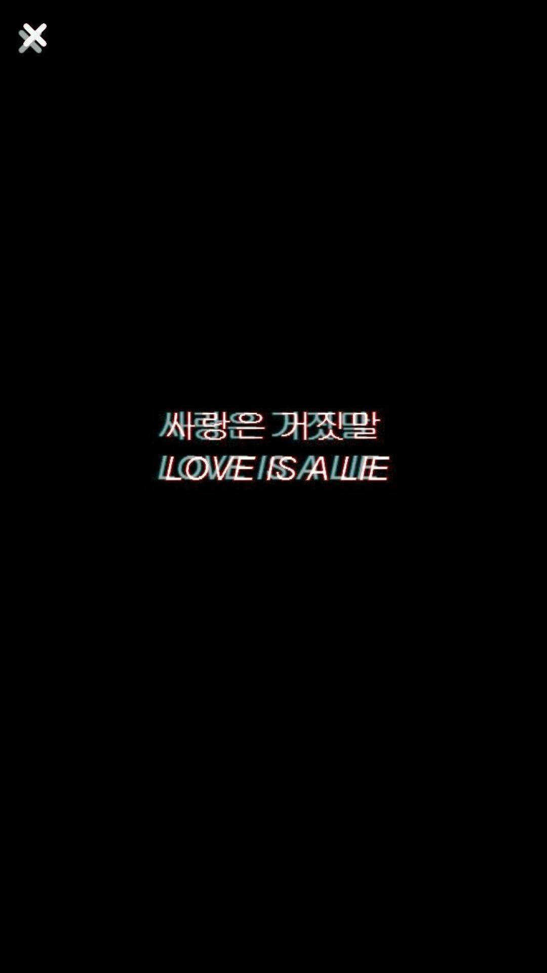 Love Is Lie, glitchy, Korean and English text, Full HD Phone Wallpaper