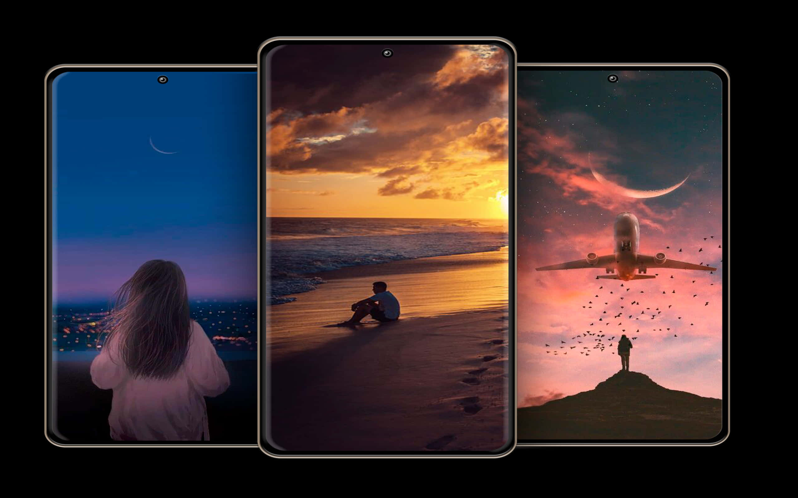 Sad Romance, night, sunset beach, 2K Desktop Wallpaper