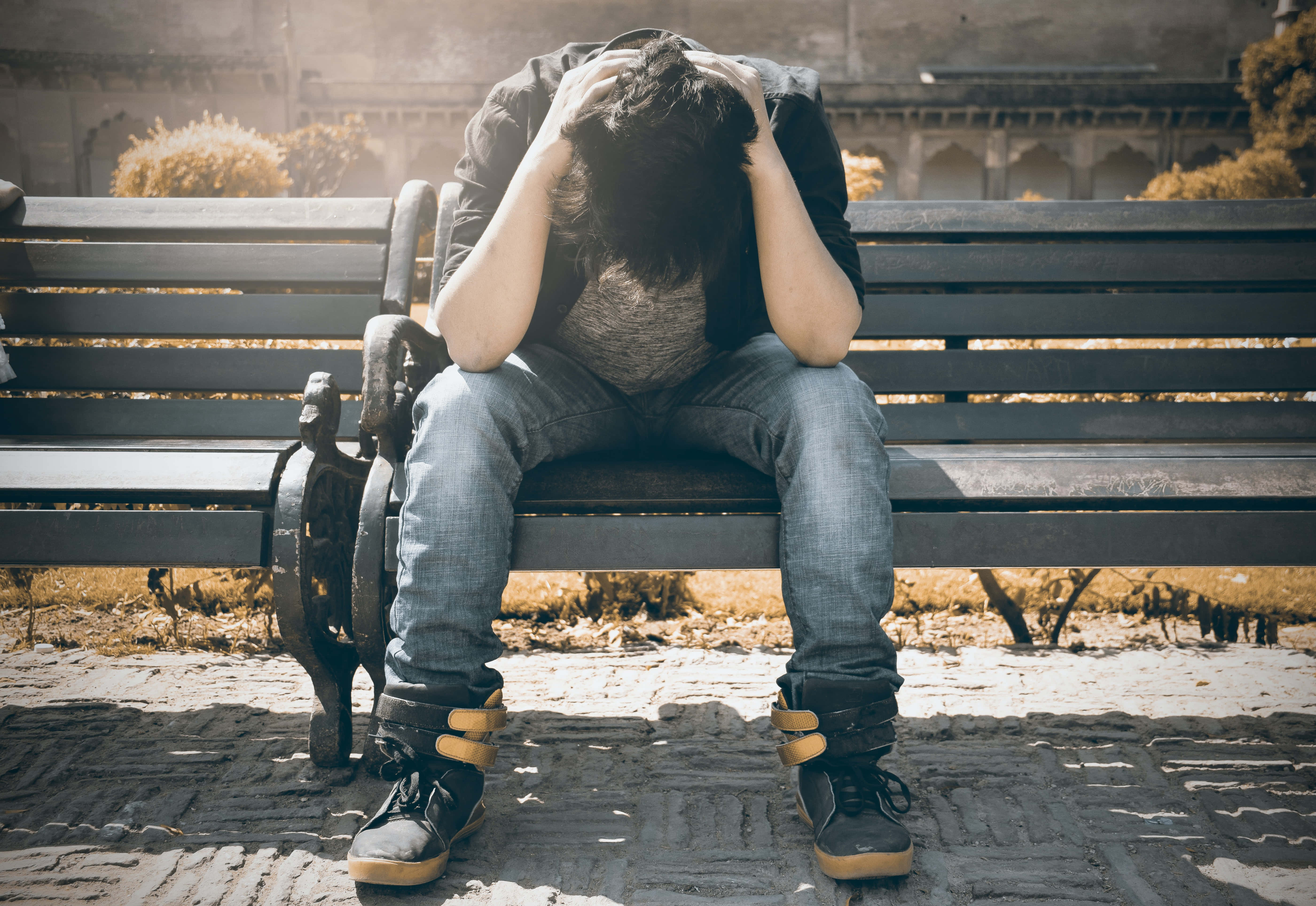 Sad Romance, park bench, dry grass, 5K Desktop Wallpaper