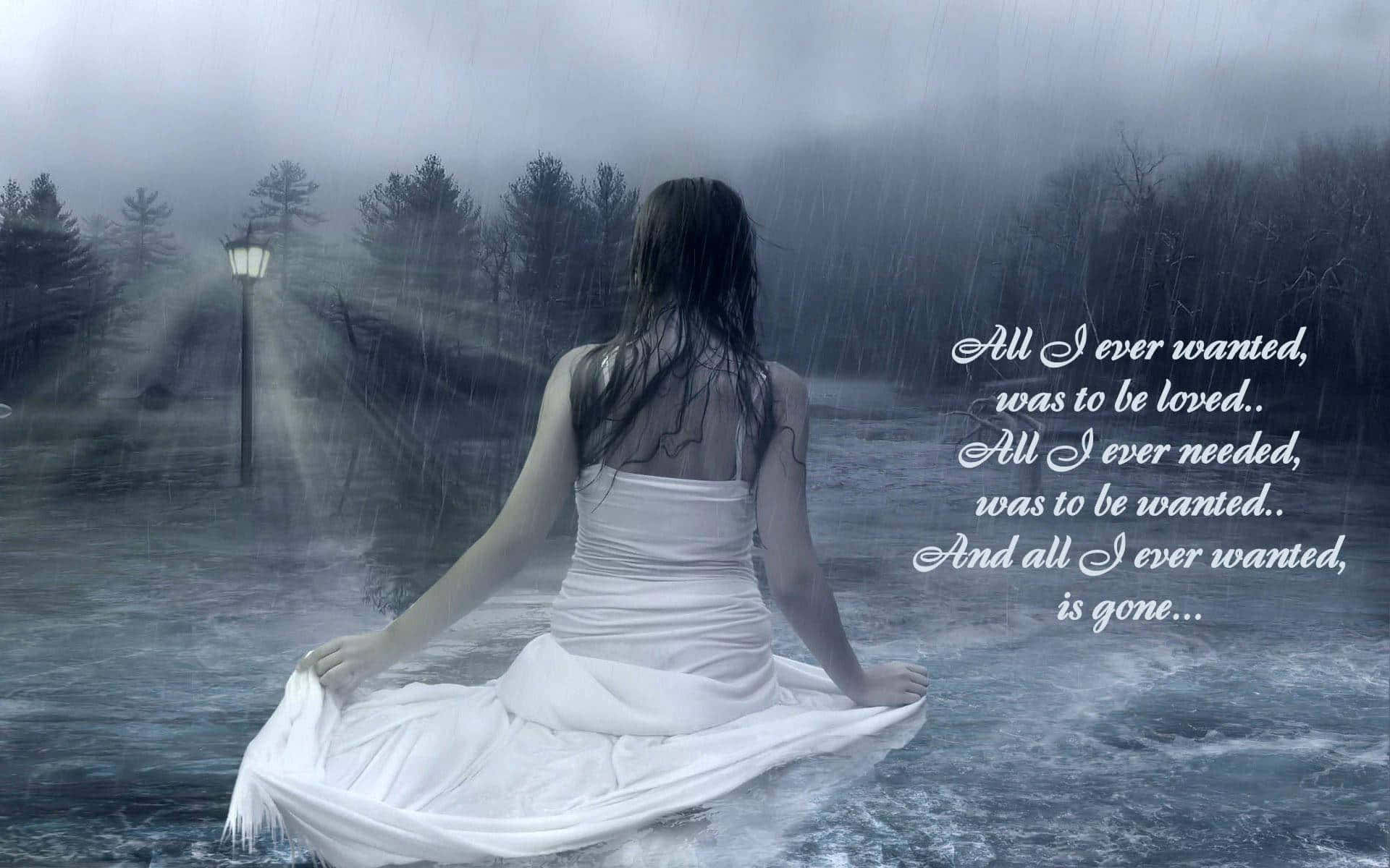 white dress, floodwaters, rain, Full HD Desktop Wallpaper