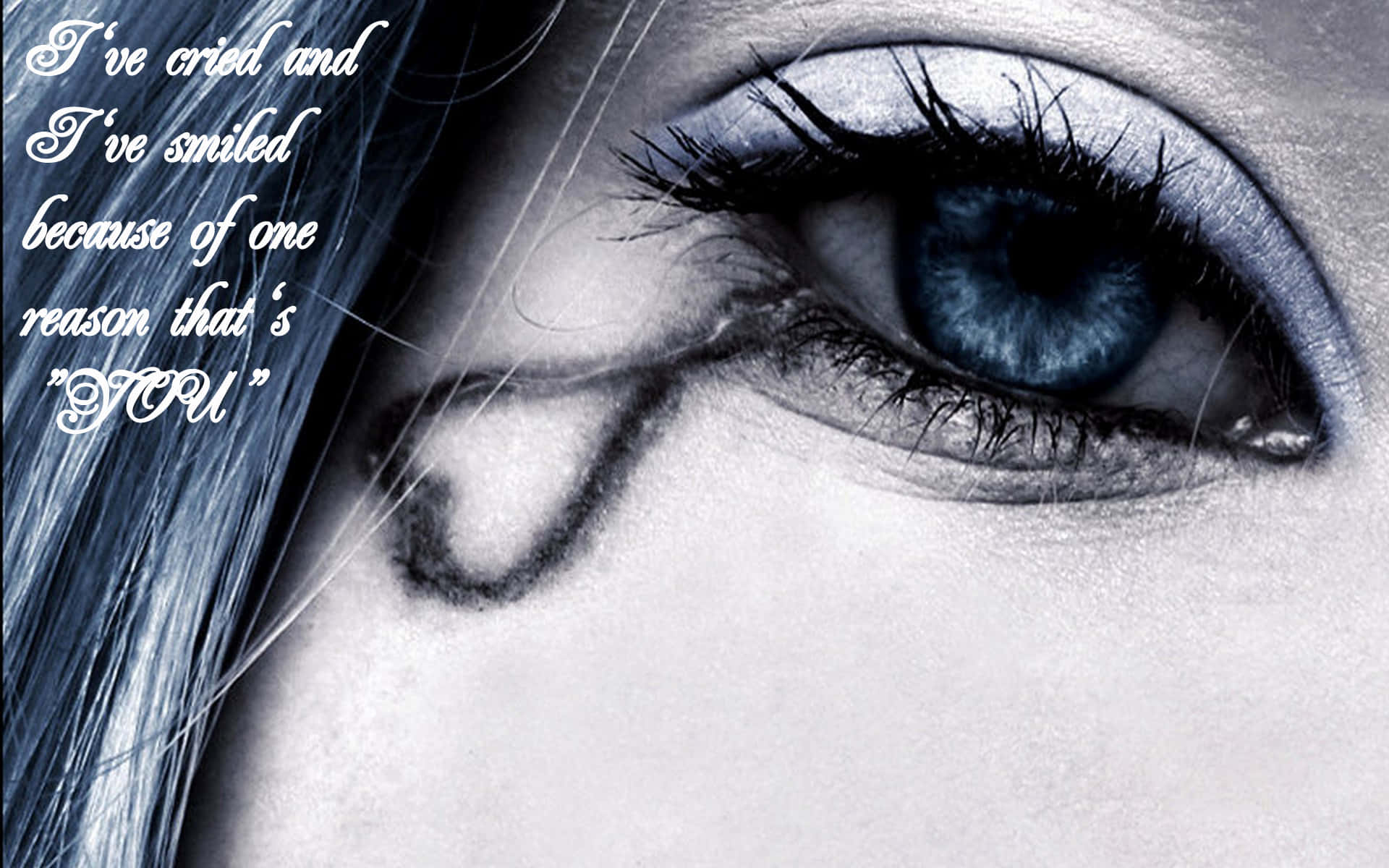 Sad Romance, blue eye, dramatic makeup, Full HD Desktop Wallpaper