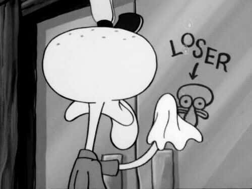 Sad Spongebob, black and white cartoon squid, suit, SD Desktop Wallpaper