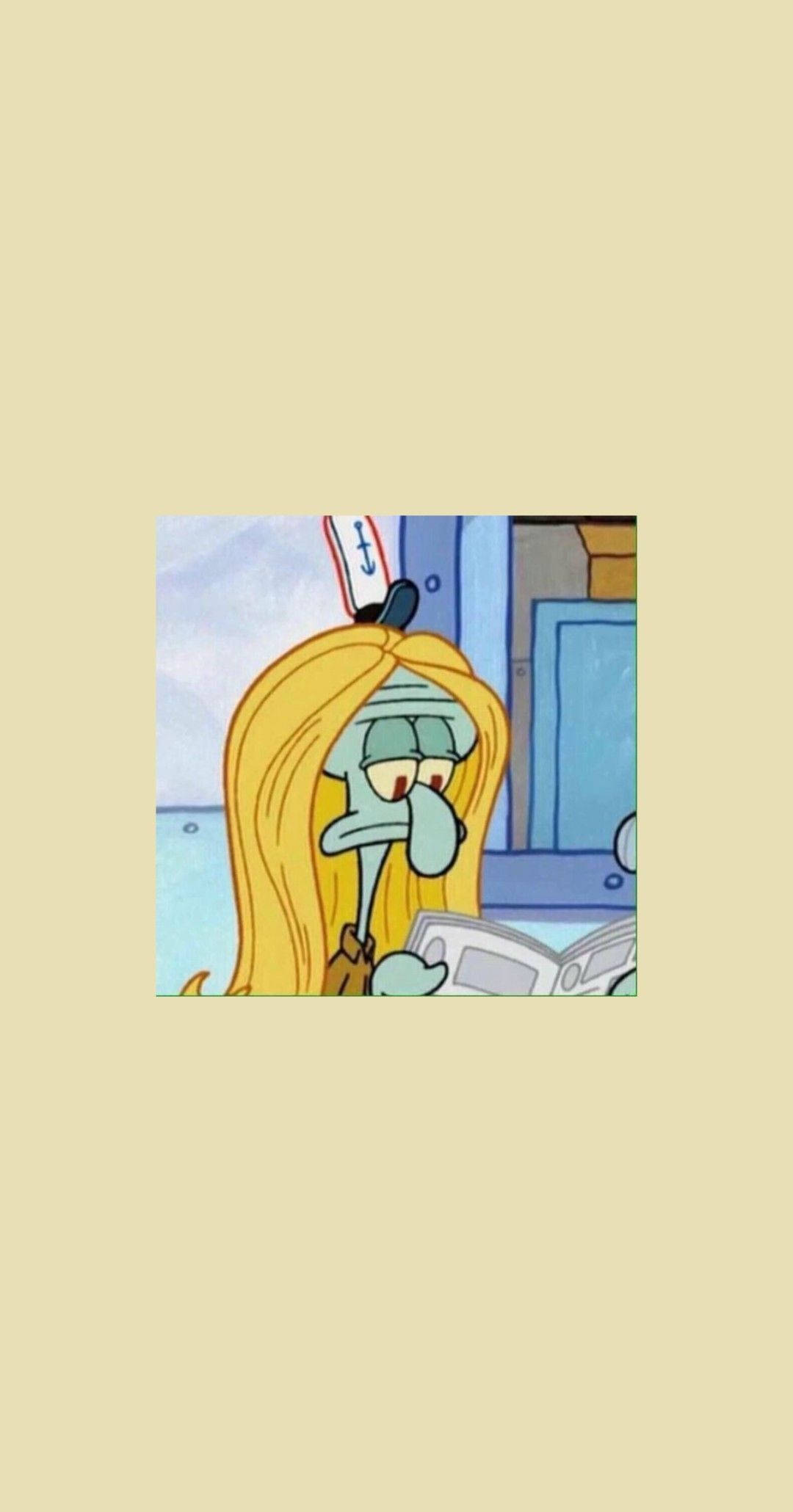 Squidward, long blonde hair, tired eyes, Full HD Phone Wallpaper