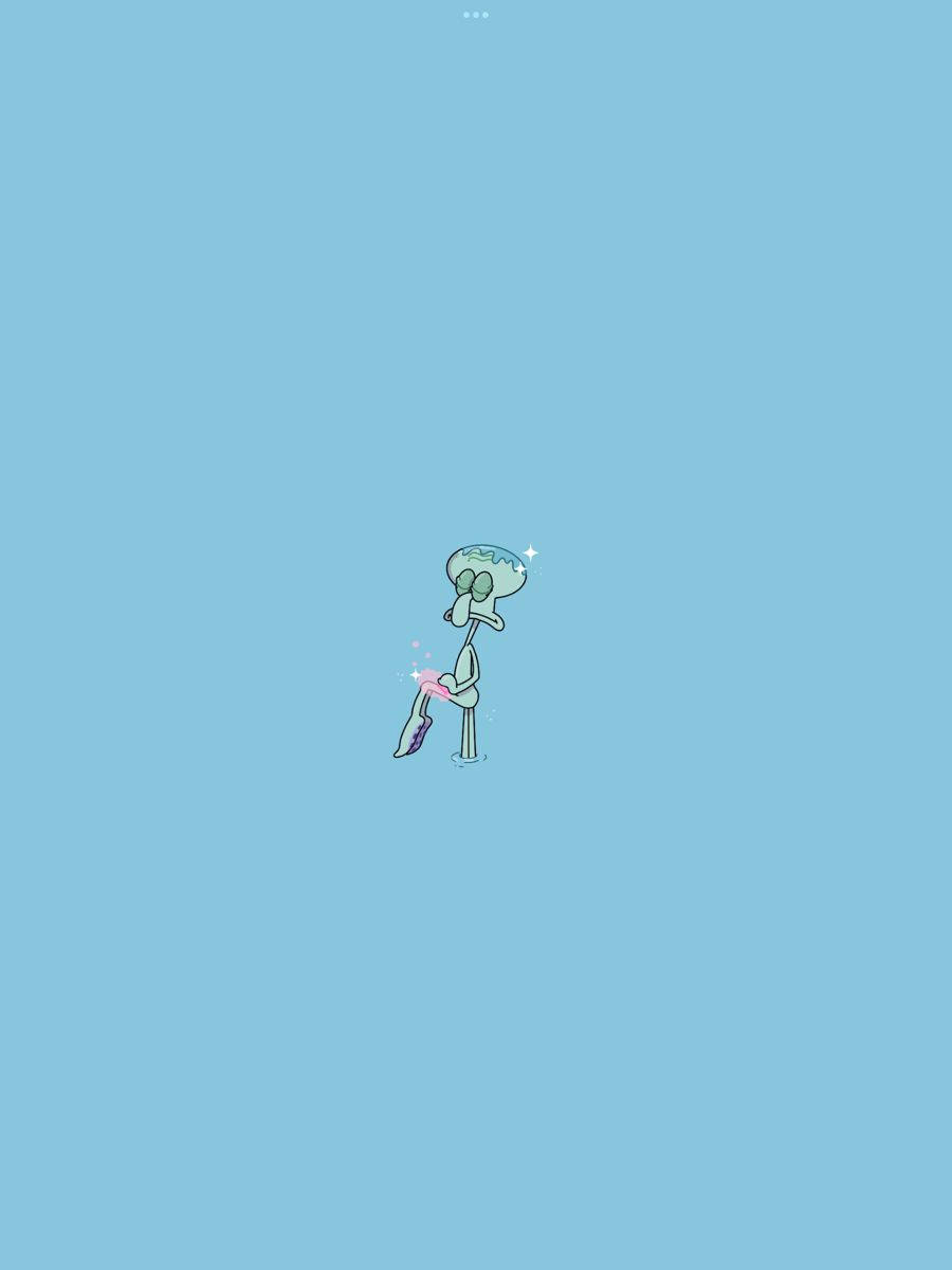 Sad Squidward, light blue background, glowing pink object, SD Phone Wallpaper