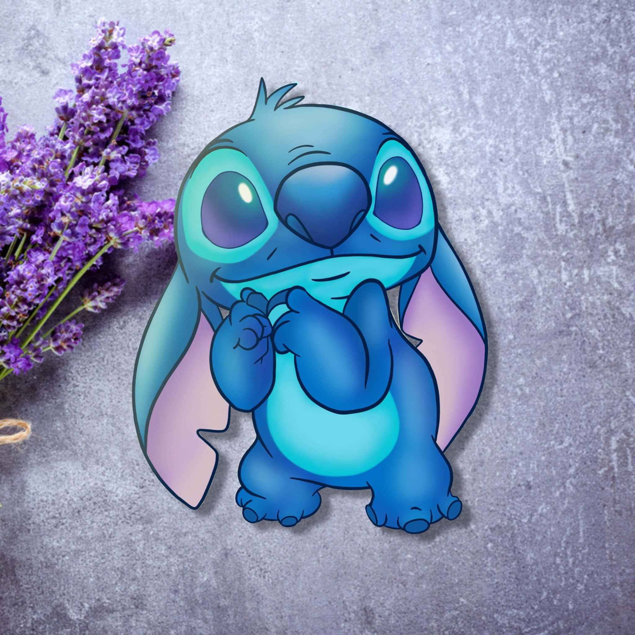Sad Stitch, blue cartoon alien, big eyes, Full HD Desktop Wallpaper