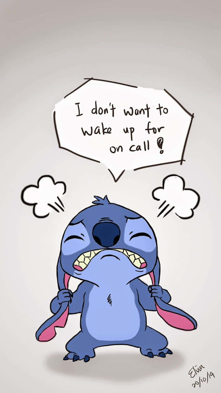 Sad Stitch, blue cartoon alien, pink ears, HD Phone Wallpaper