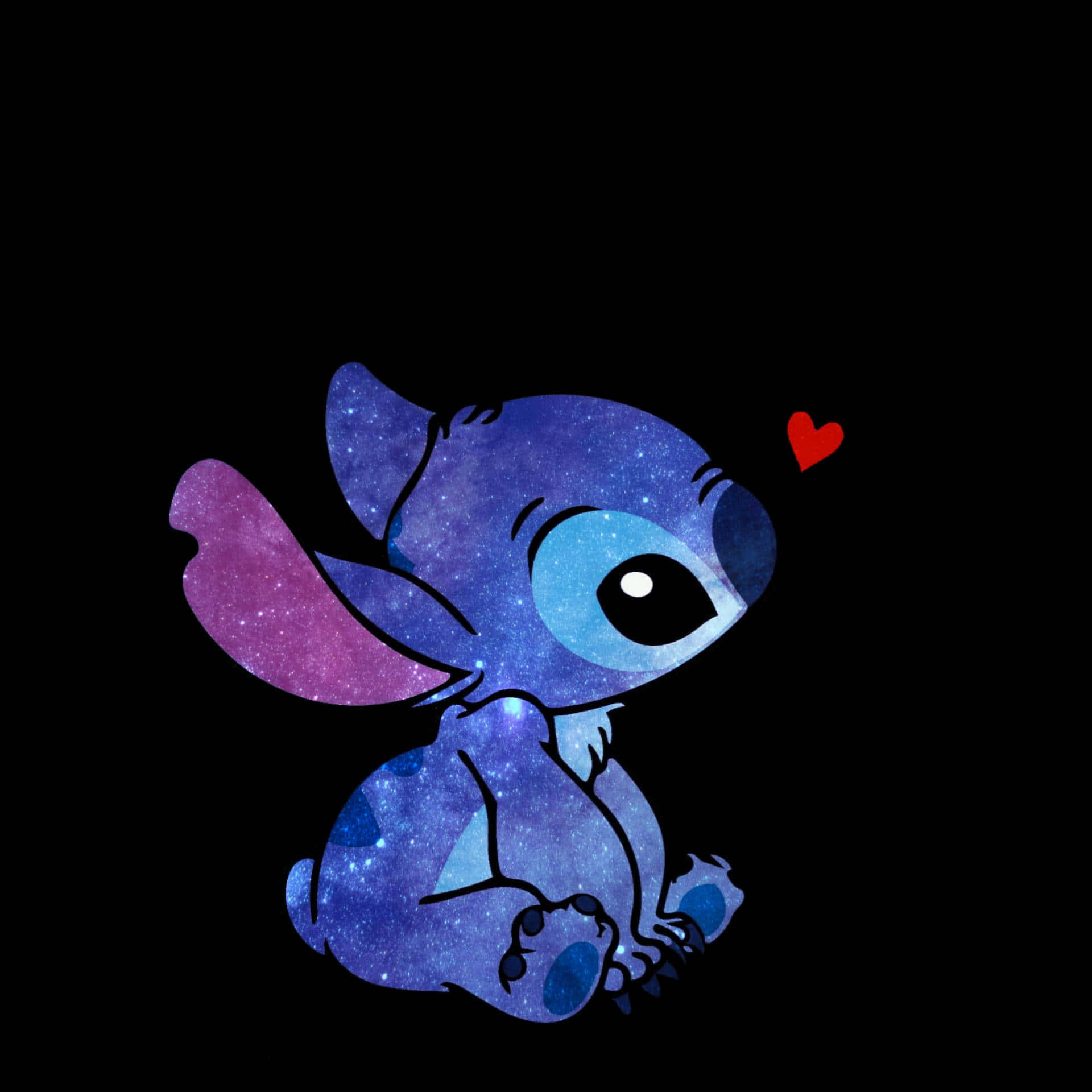 Sad Stitch, galaxy-patterned, black background, Full HD Desktop Wallpaper